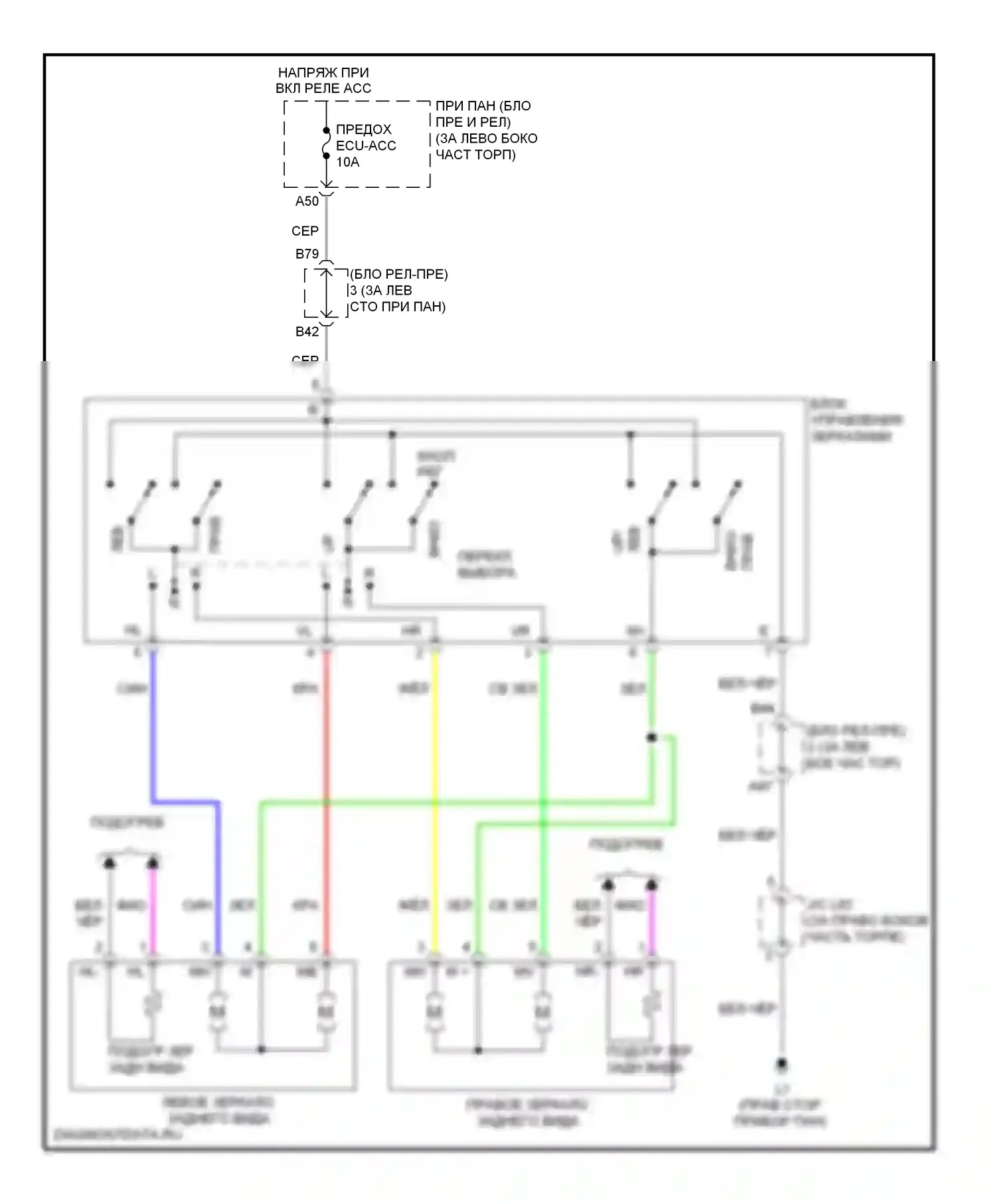 Prius Toyota III (2009-2011): Электросхема управления зеркалами заднего вида 