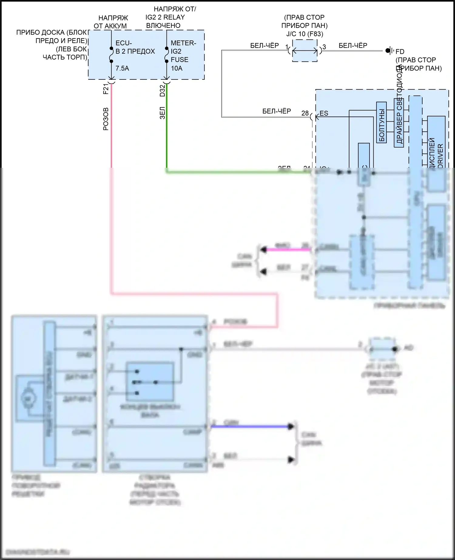 Prius Toyota IV рестайлинг (2018-2023): Электросхема створки решетки 
