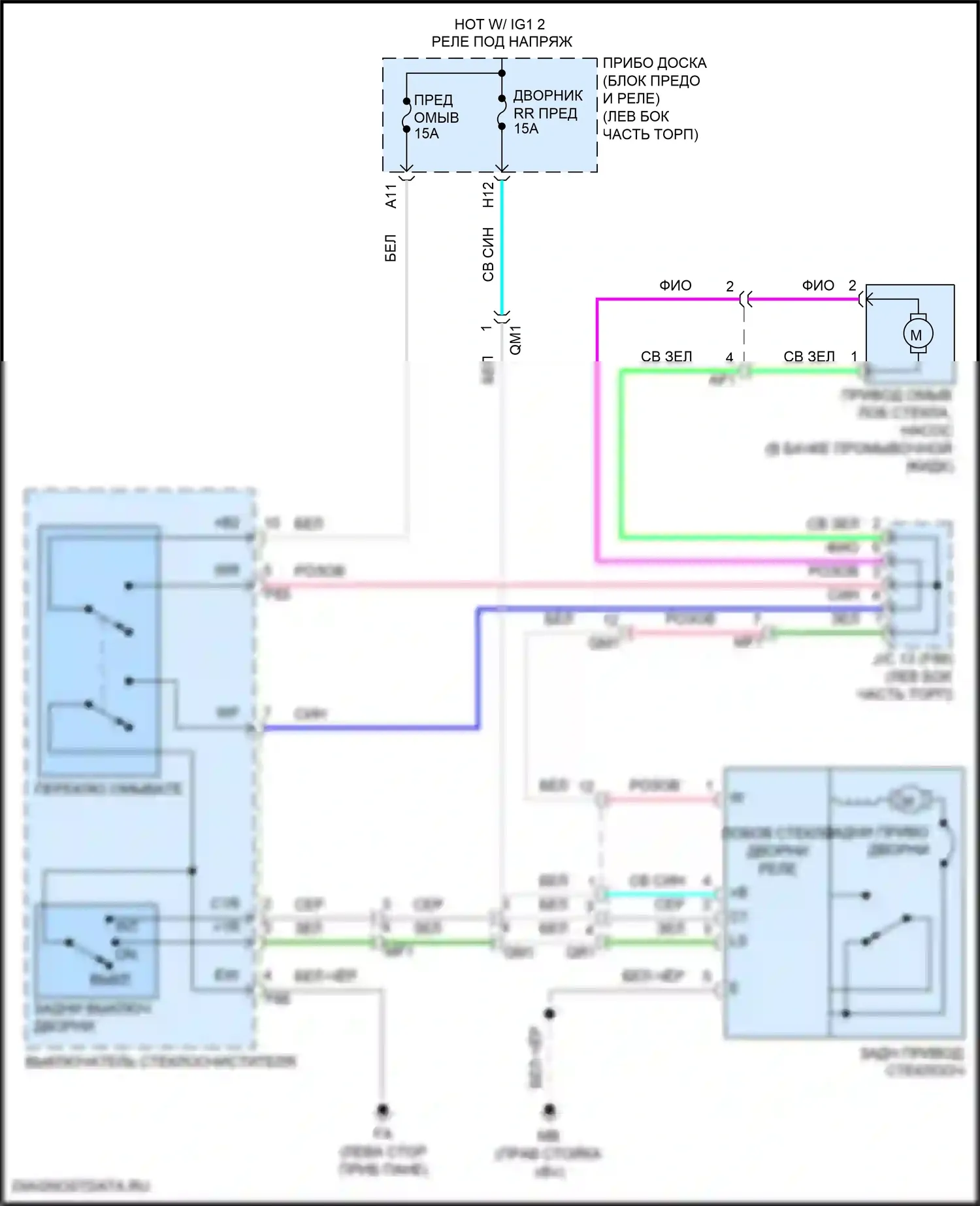 Prius Toyota IV рестайлинг (2018-2023): Электросхема задних дворников и омывателей 