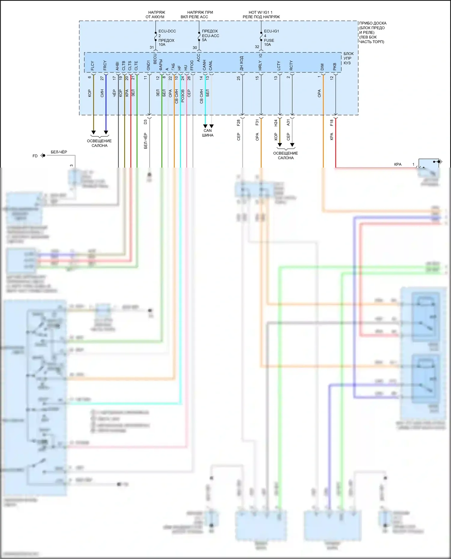 Prius Toyota IV рестайлинг (2018-2023): Электросхема фар, без уровня дальнего света фар (1 из 2) 
