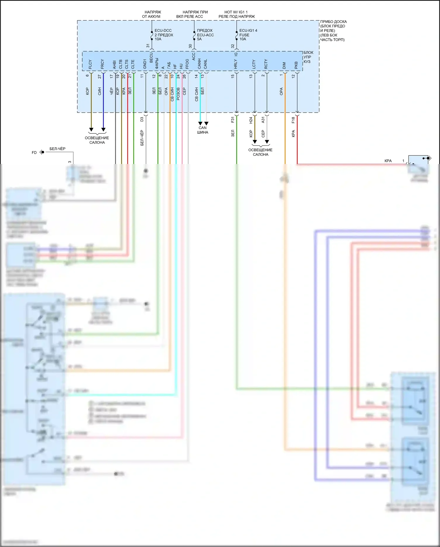 Prius Toyota IV рестайлинг (2018-2023): Электросхема фар, с уровнем дальнего света фар (1 из 3) 