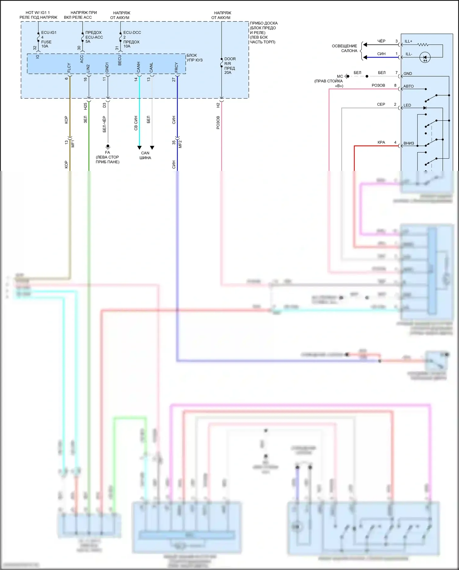 Prius Toyota IV рестайлинг (2018-2023): Электросхема стеклоподъемников (2 из 2) 