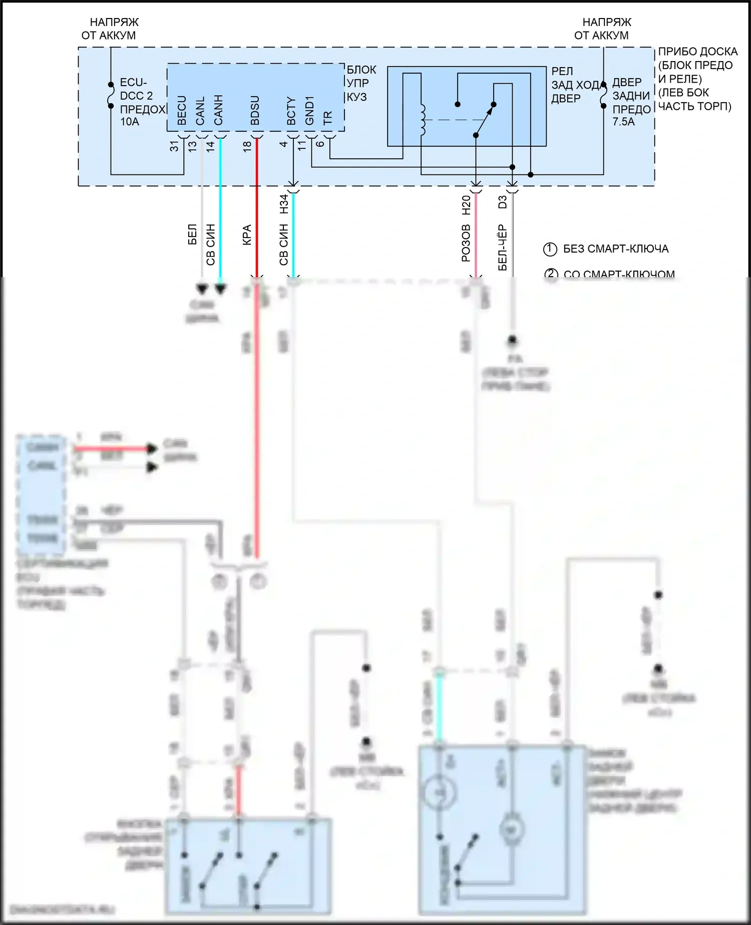 Prius Toyota IV (2015-2019): Электросхема устройства открывания задней двери 