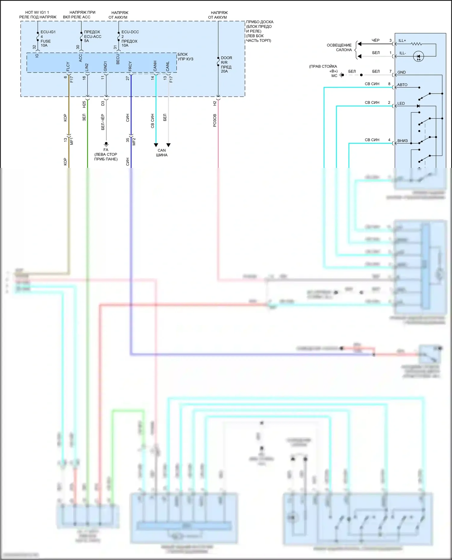 Prius Toyota IV (2015-2019): Электросхема стеклоподъемников (2 из 2) 