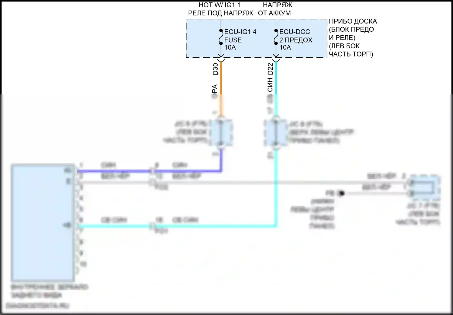Prius Toyota IV (2015-2019): Электросхема электрохромного зеркала 