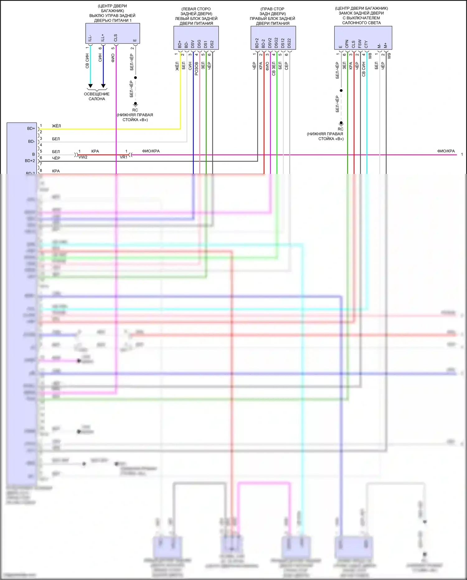 Prius Toyota V (2023-2024): Электросхема электромеханического замка задней двери с задней дверью (1 из 2) 