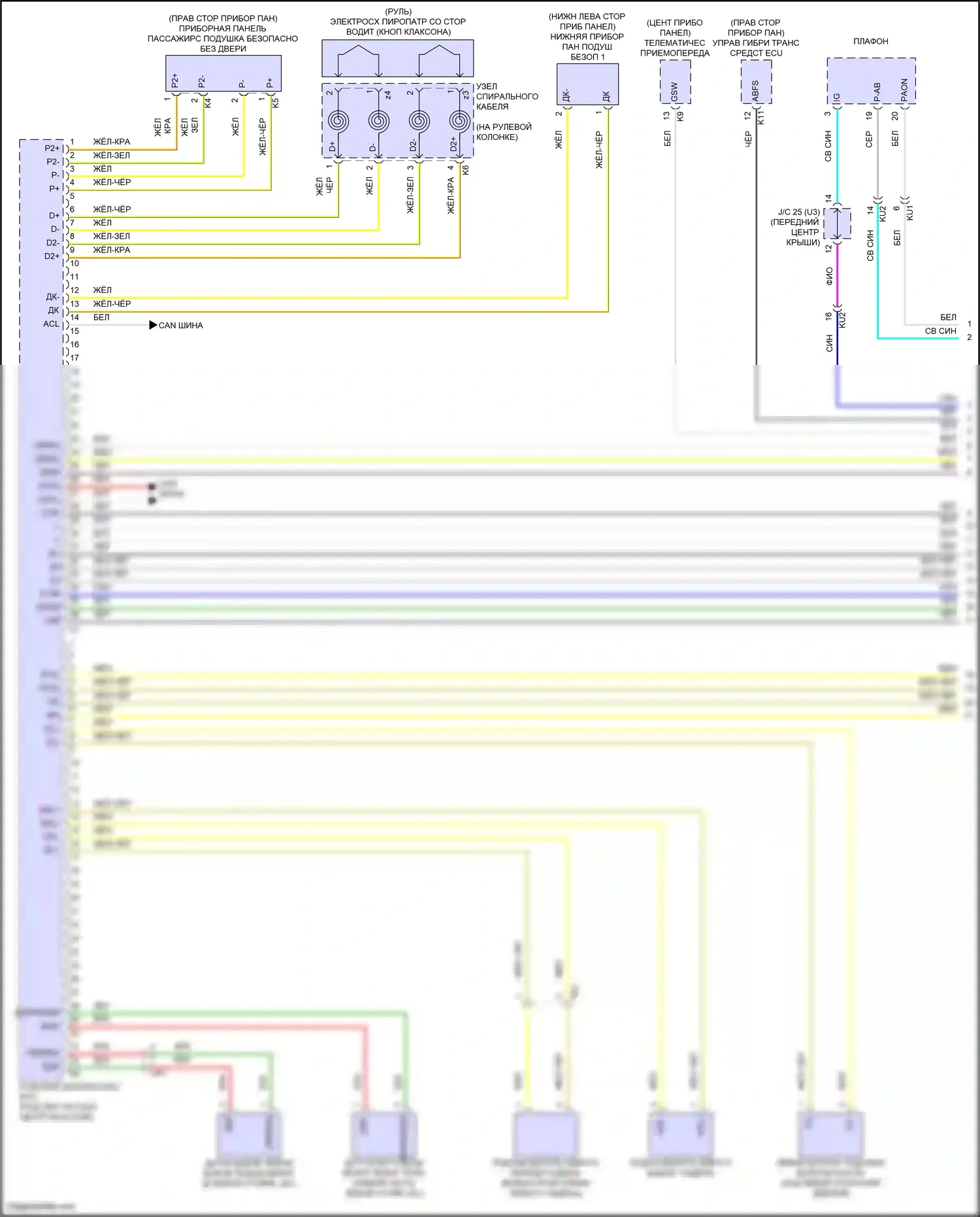Prius Toyota V (2023-2024): Электросхема подушек безопасности (1 из 3) 