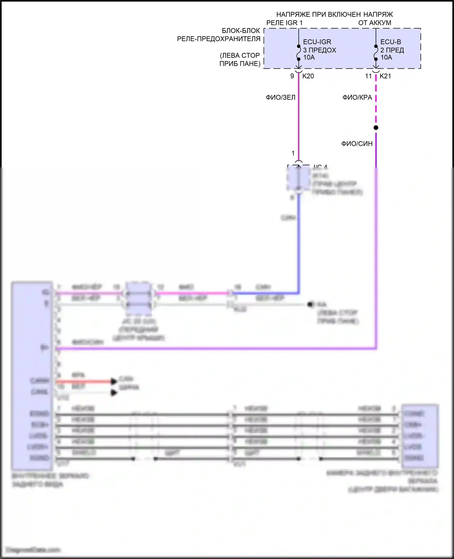 Prius Toyota V (2023-2024): Электросхема электрохромного зеркала 