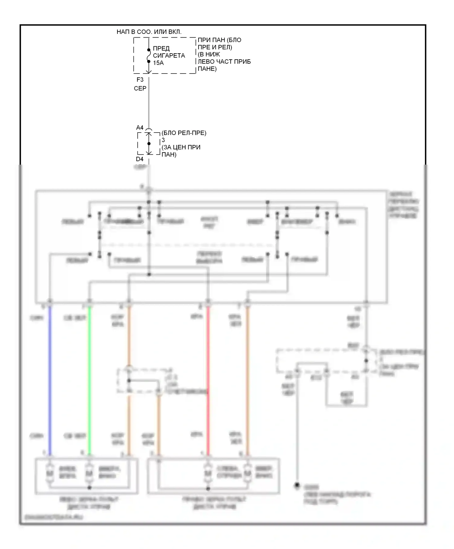 RAV4 Toyota I (1994-2000): Электросхема силового зеркала 