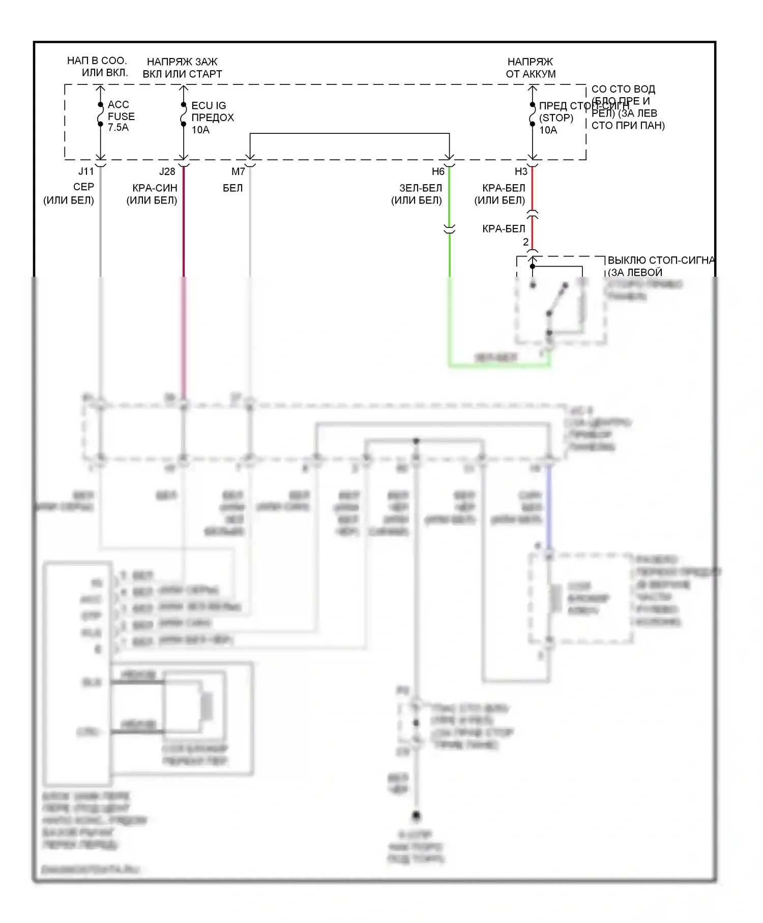 RAV4 Toyota II рестайлинг (2003-2006): Электросхема блокировки селектора 