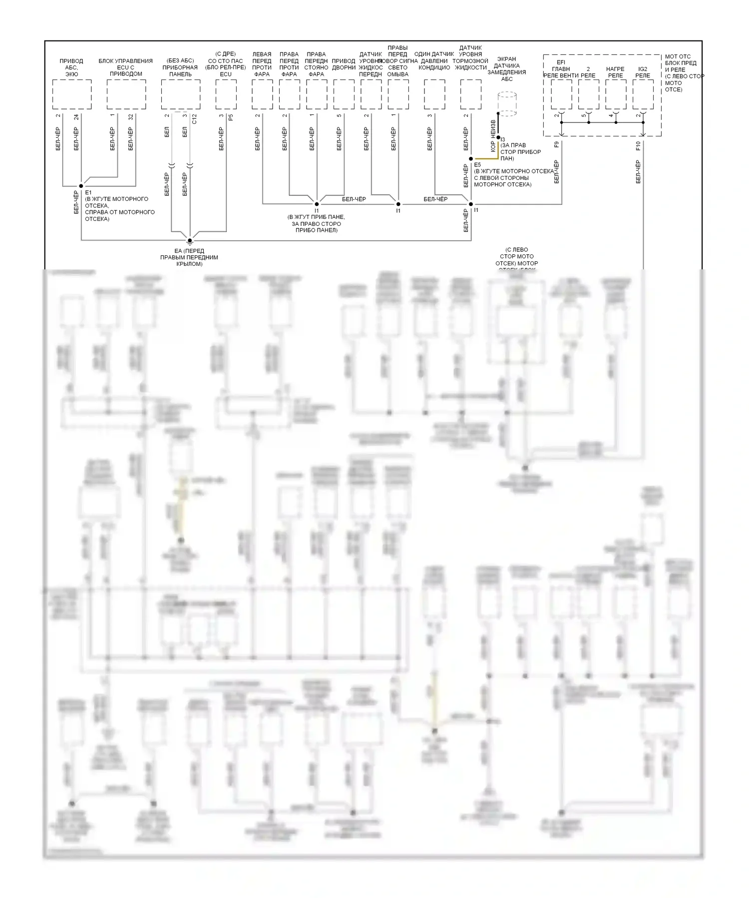 RAV4 Toyota II рестайлинг (2003-2006): Электросхема разводки массы (1 из 2) 