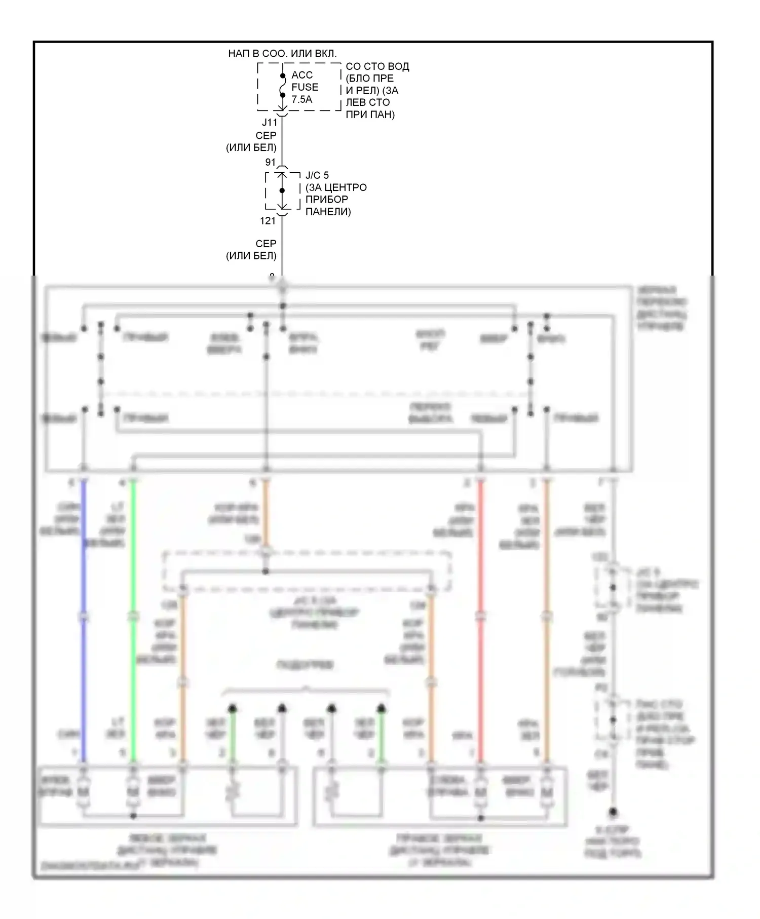 RAV4 Toyota II рестайлинг (2003-2006): Электросхема управления зеркалами заднего вида 