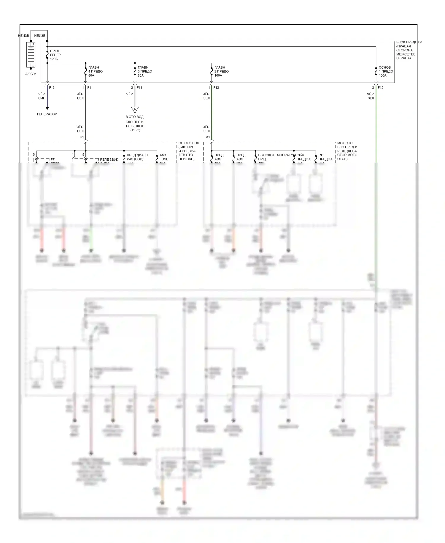 RAV4 Toyota II (2000-2003): Электросхема блока предохранителей реле (1 из 2) 