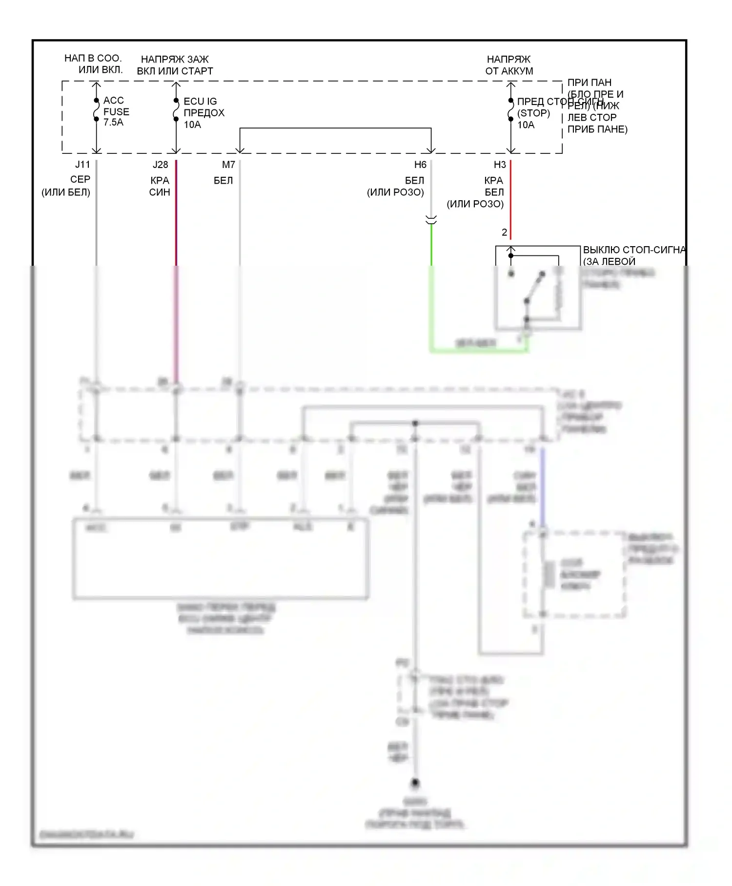 RAV4 Toyota II (2000-2003): Электросхема блокировки селектора 