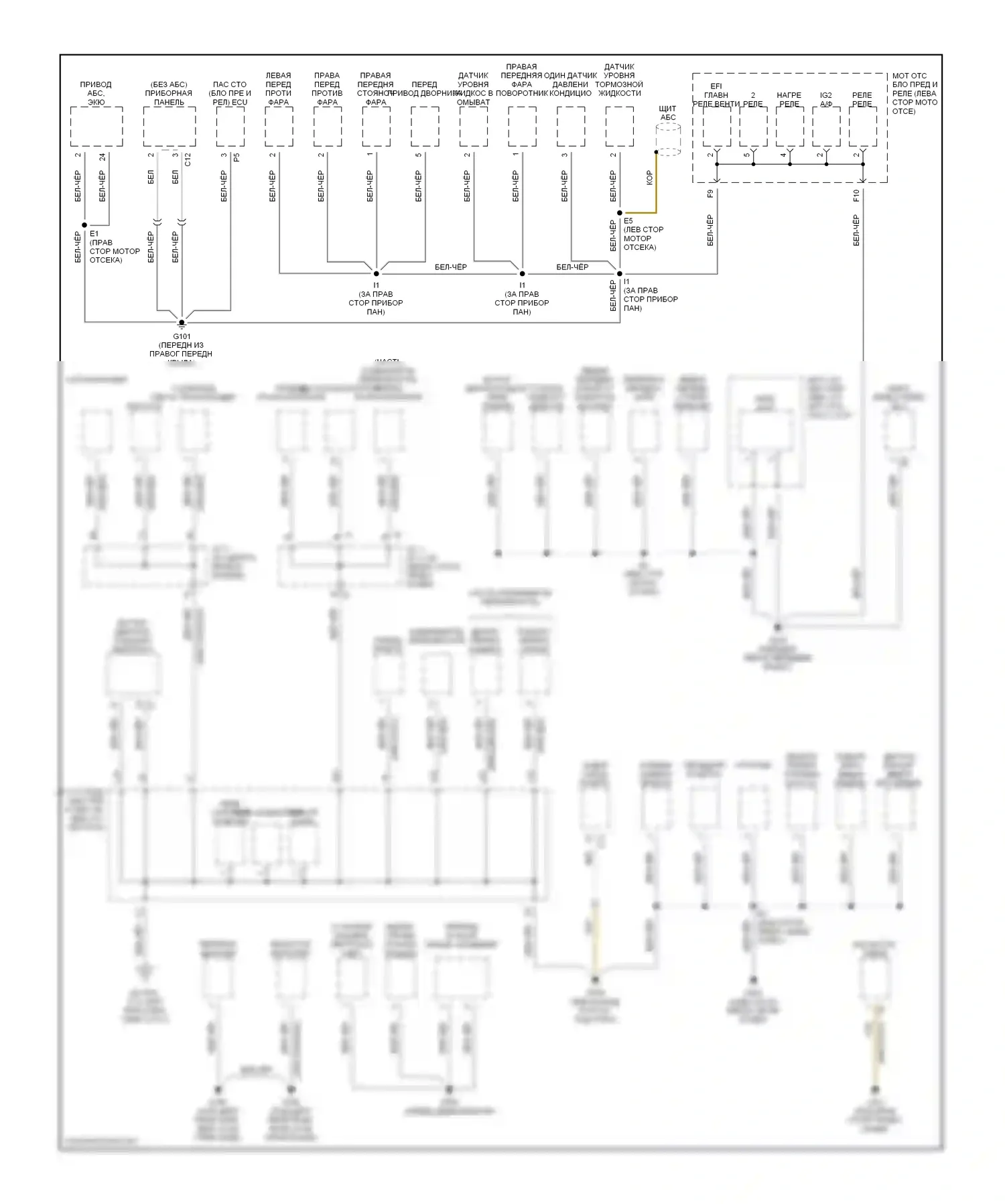 RAV4 Toyota II (2000-2003): Электросхема разводки массы (1 из 2) 