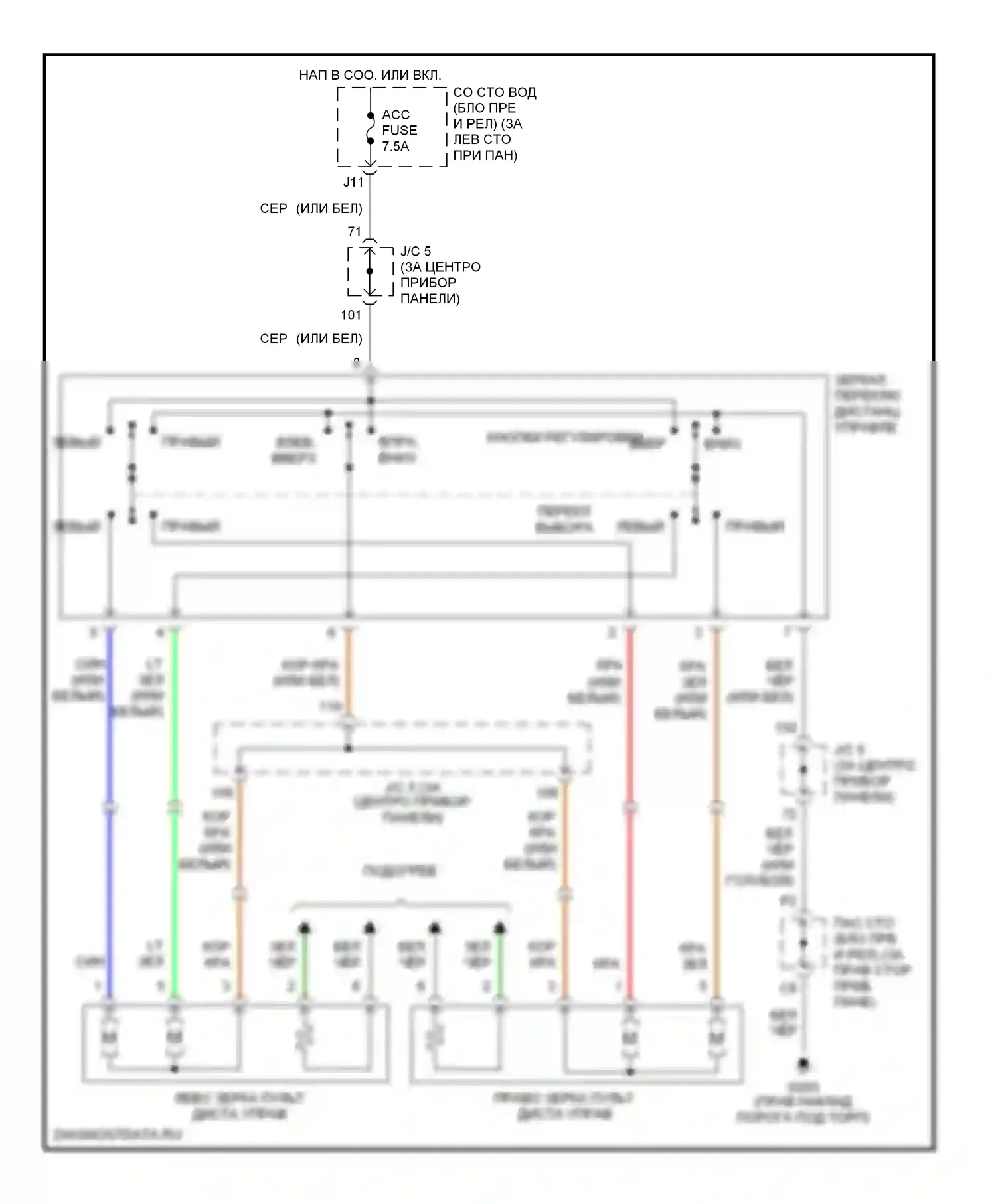 RAV4 Toyota II (2000-2003): Электросхема силового зеркала 