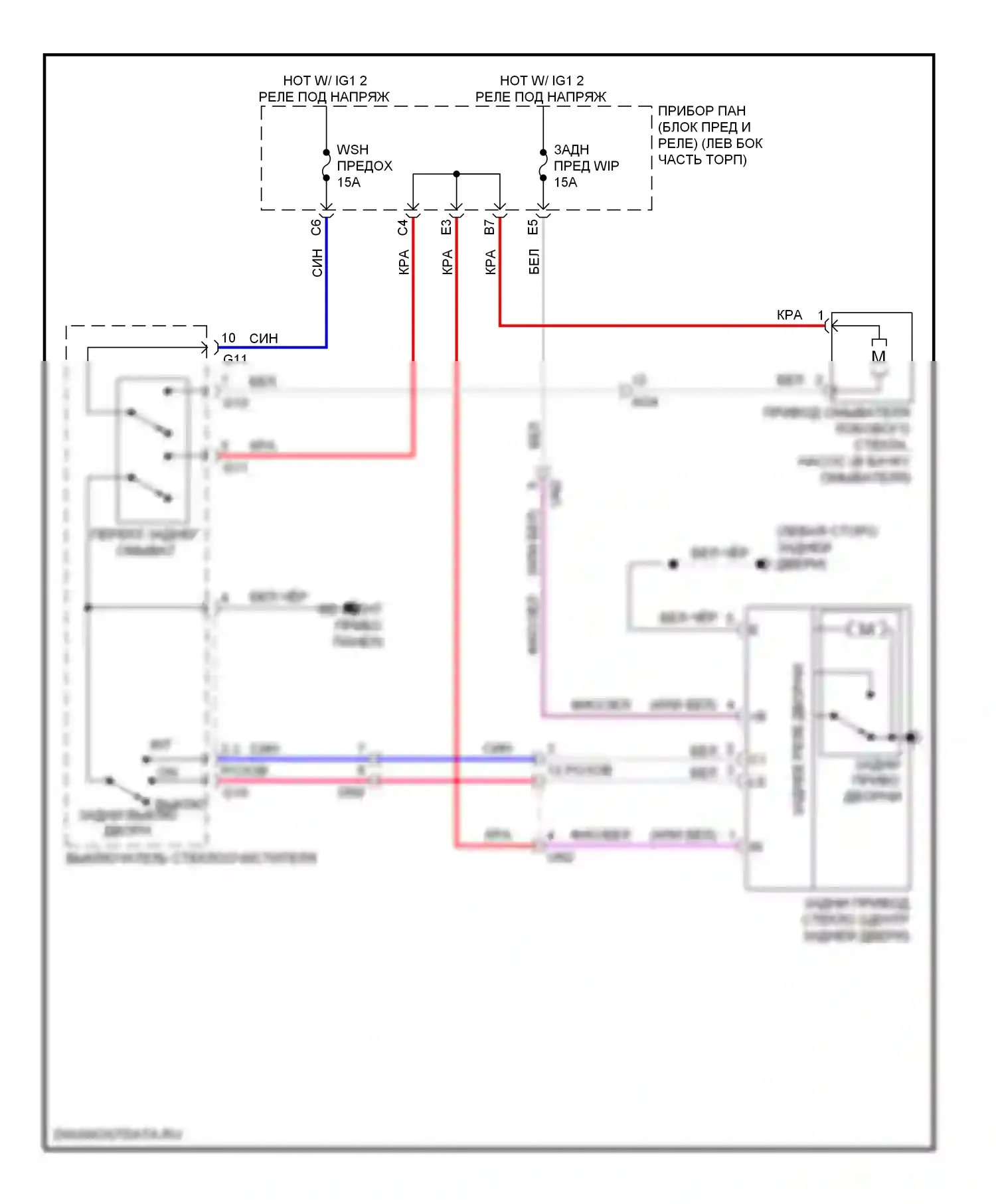 RAV4 Toyota III рестайлинг (2010-2016): Электросхема задних дворников и омывателей, за исключением ev 
