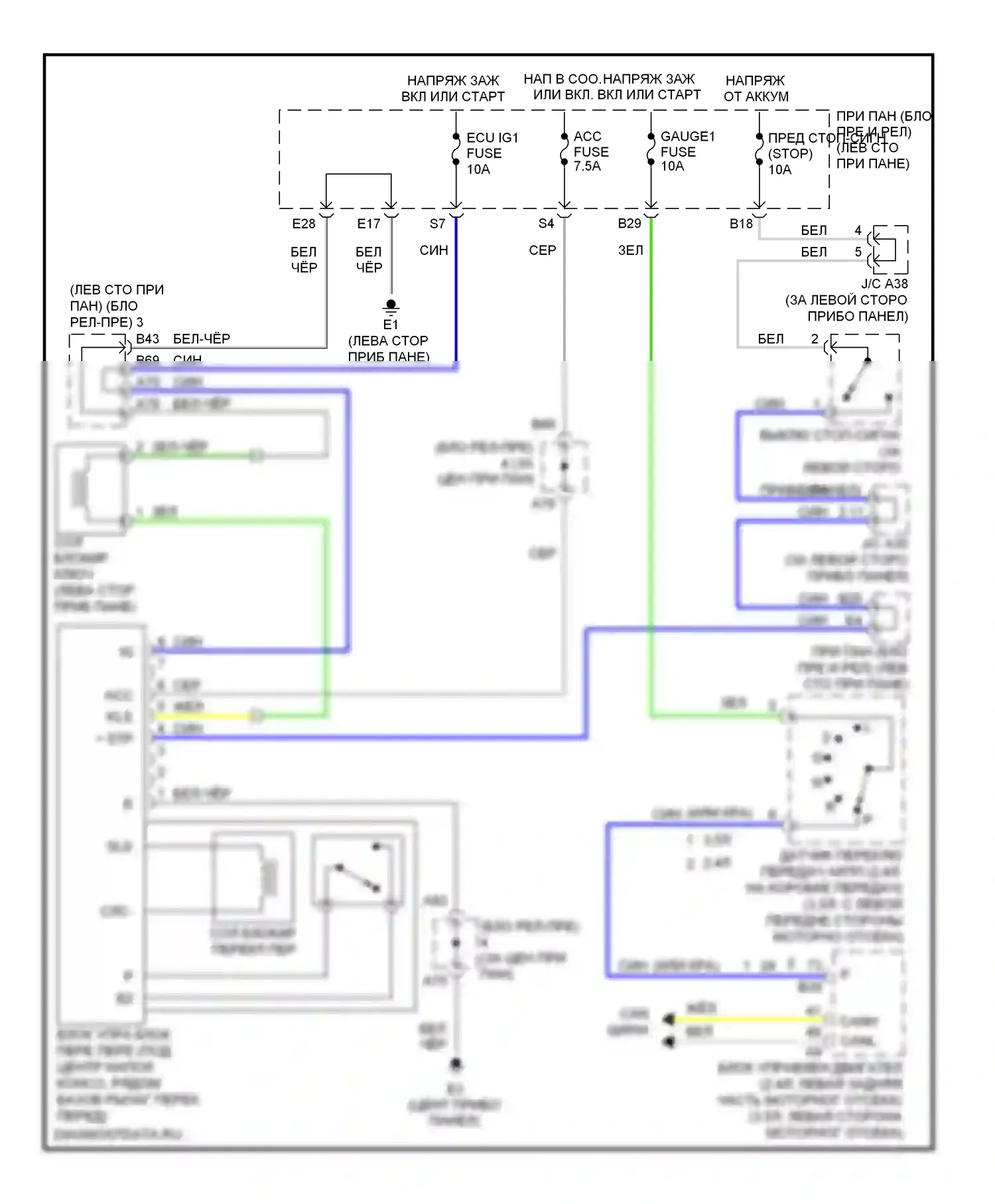RAV4 Toyota III (2005-2010): Электросхема блокировки селектора 