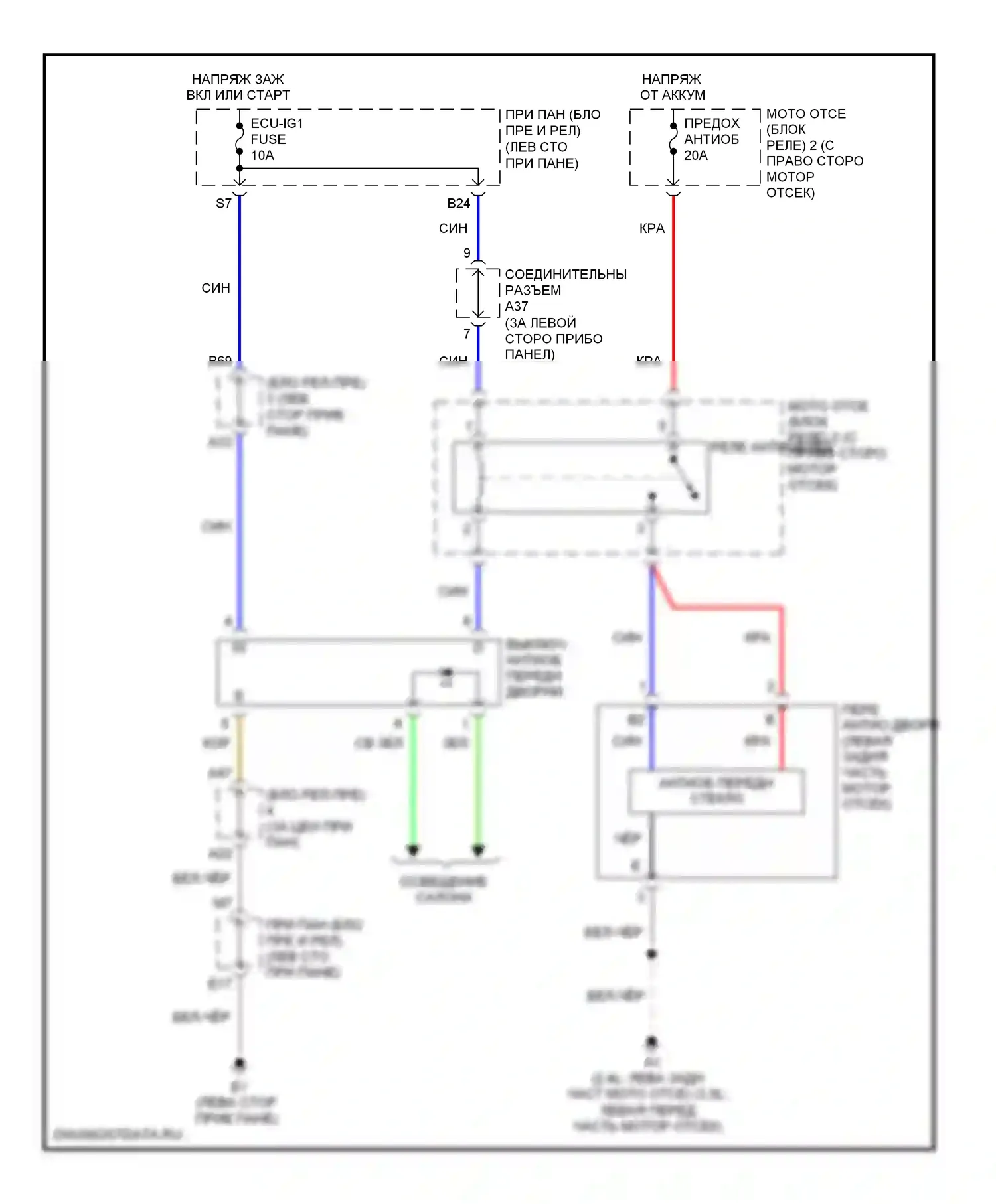 RAV4 Toyota III (2005-2010): Электросхема переднего антиобледенителя 