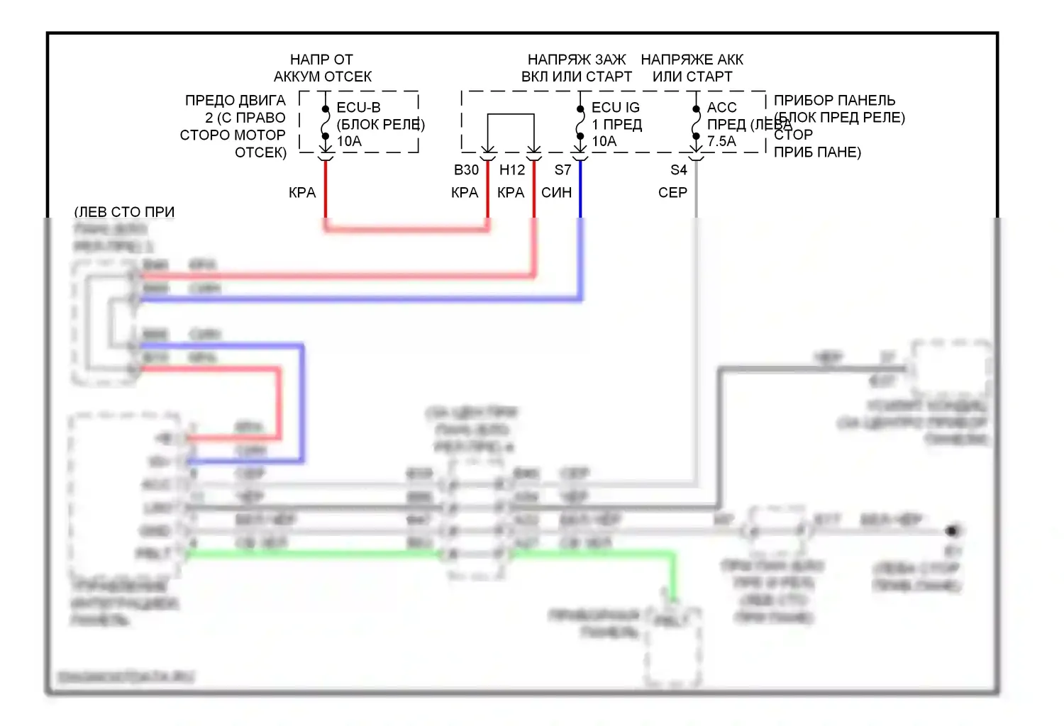 RAV4 Toyota III (2005-2010): Электросхема часов, с автоматическим кондиционером 