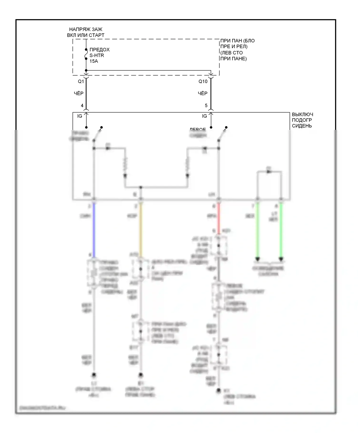 RAV4 Toyota III (2005-2010): Электросхема обогреваемых сидений 