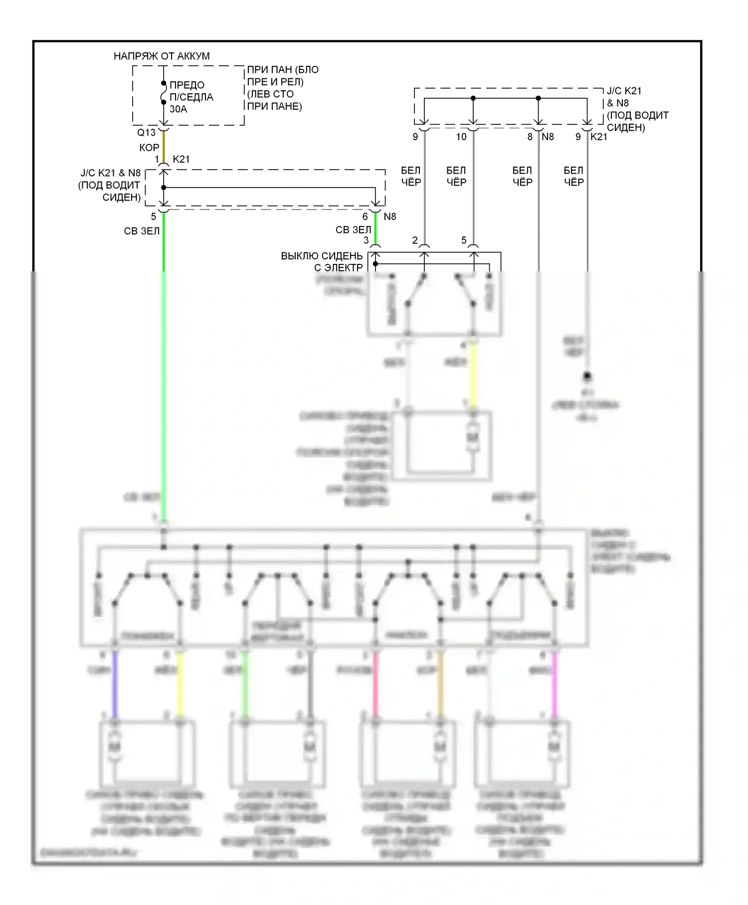 RAV4 Toyota III (2005-2010): Электросхема сидений 
