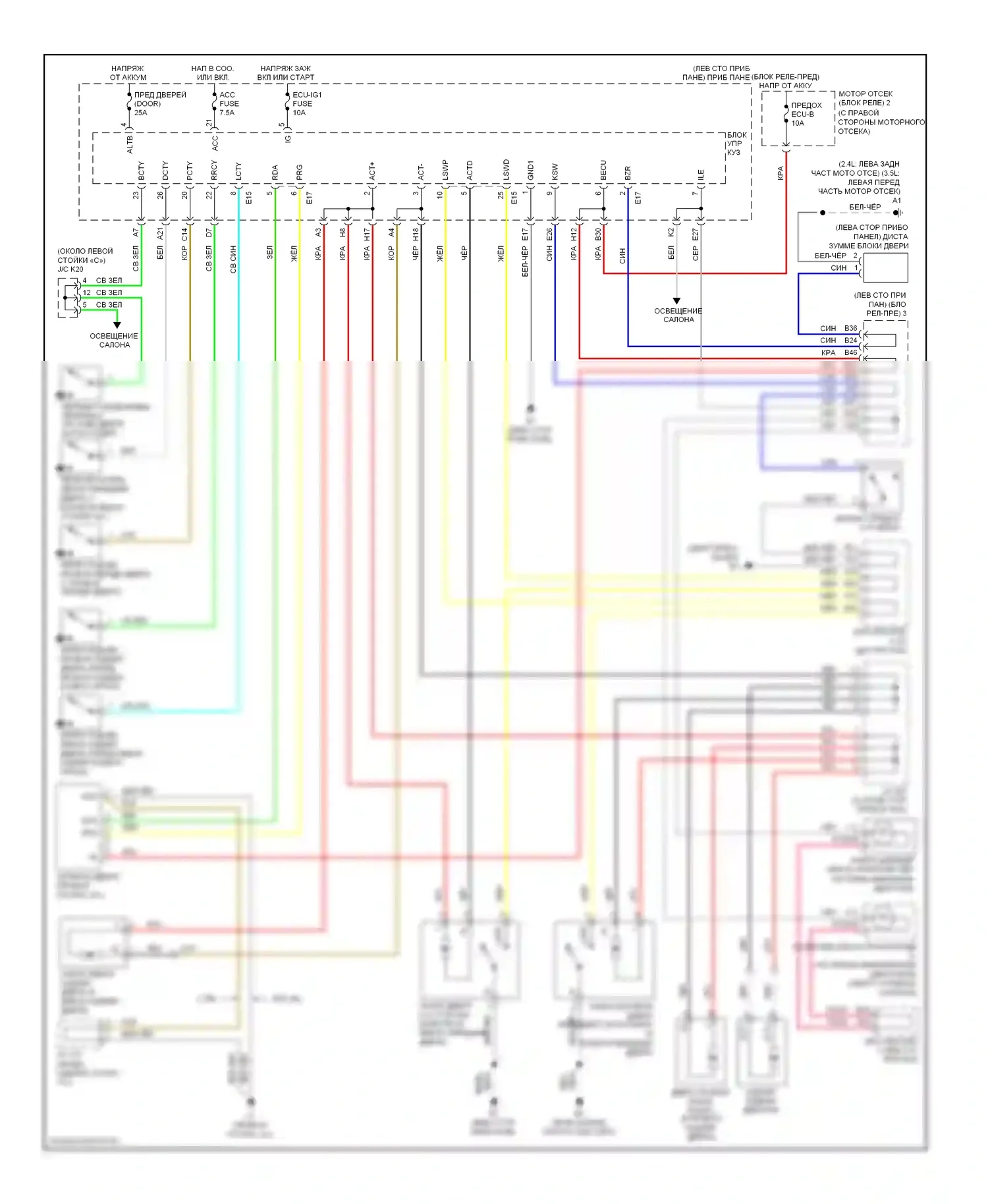 RAV4 Toyota III (2005-2010): Электросхема центрального замка, с бесключевым доступом 
