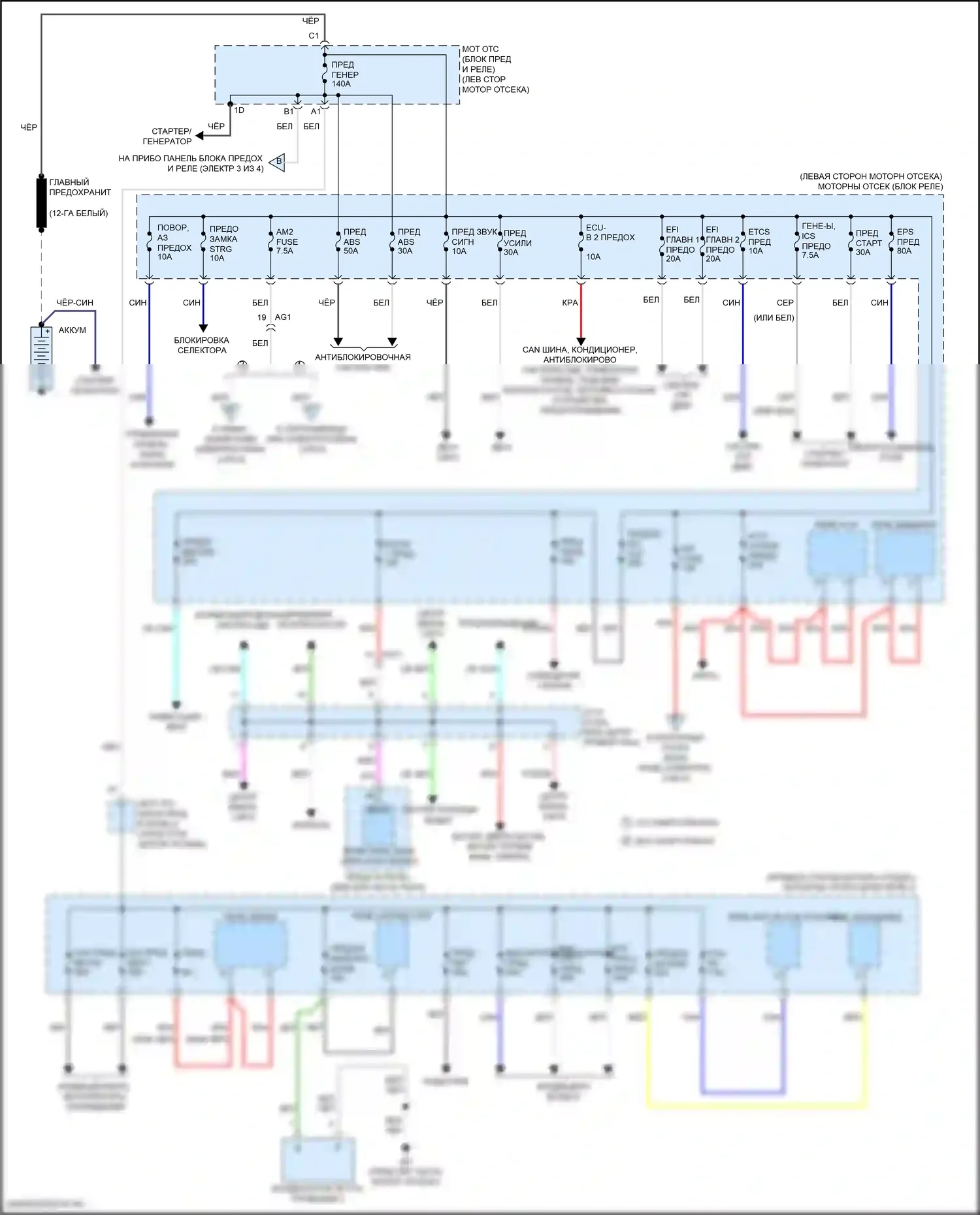 RAV4 Toyota IV рестайлинг (2015-2019): Электросхема блока предохранителей реле, кроме гибридного (1 из 4) 