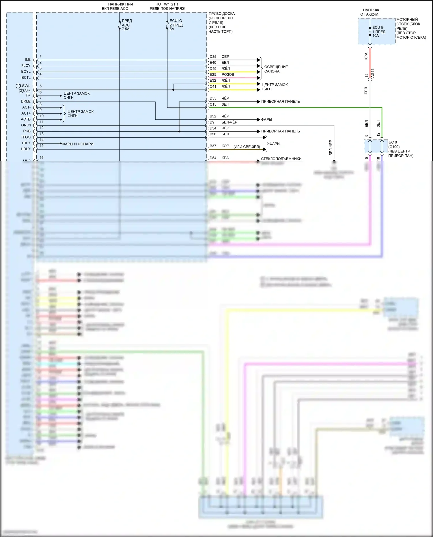 RAV4 Toyota IV рестайлинг (2015-2019): Электросхема блоков управления кузовом, за исключением гибридного (1 из 2) 
