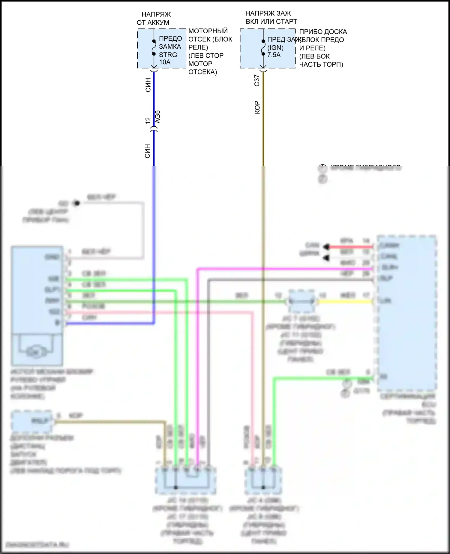 RAV4 Toyota IV рестайлинг (2015-2019): Электросхема рулевой колонки 