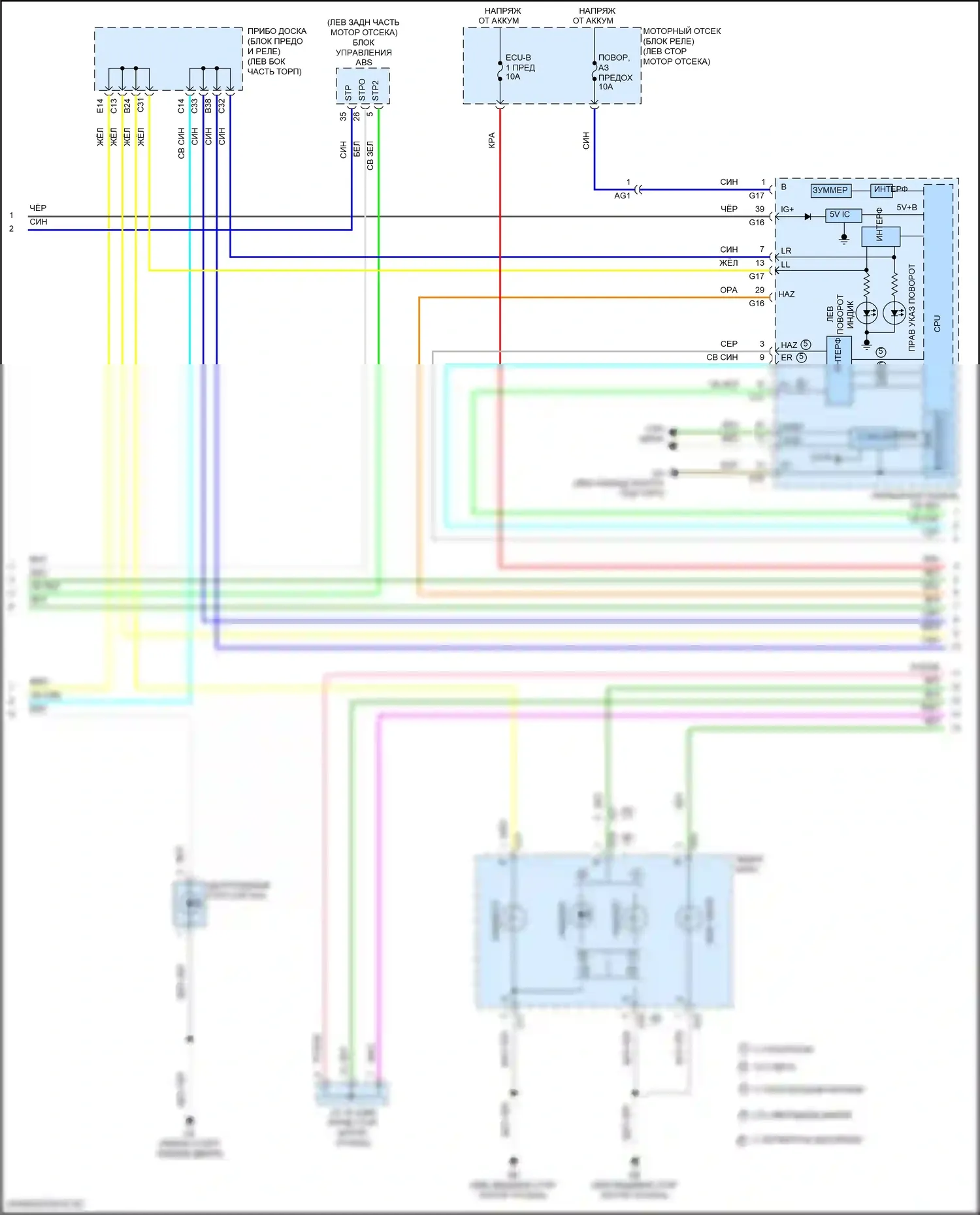 RAV4 Toyota IV рестайлинг (2015-2019): Электросхема фар и фонарей, за исключением гибридных (2 из 4) 