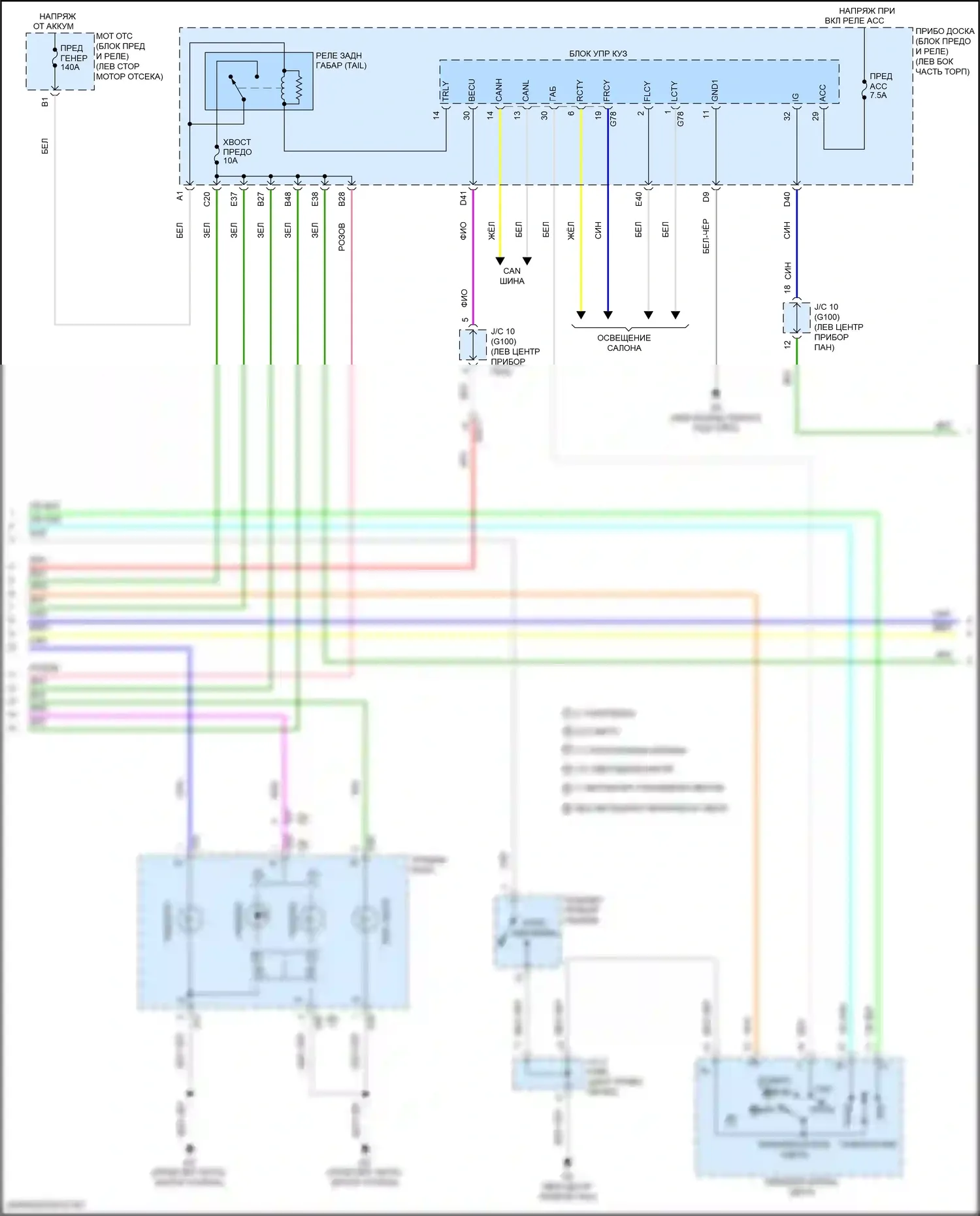 RAV4 Toyota IV рестайлинг (2015-2019): Электросхема фар и фонарей, за исключением гибридных (3 из 4) 