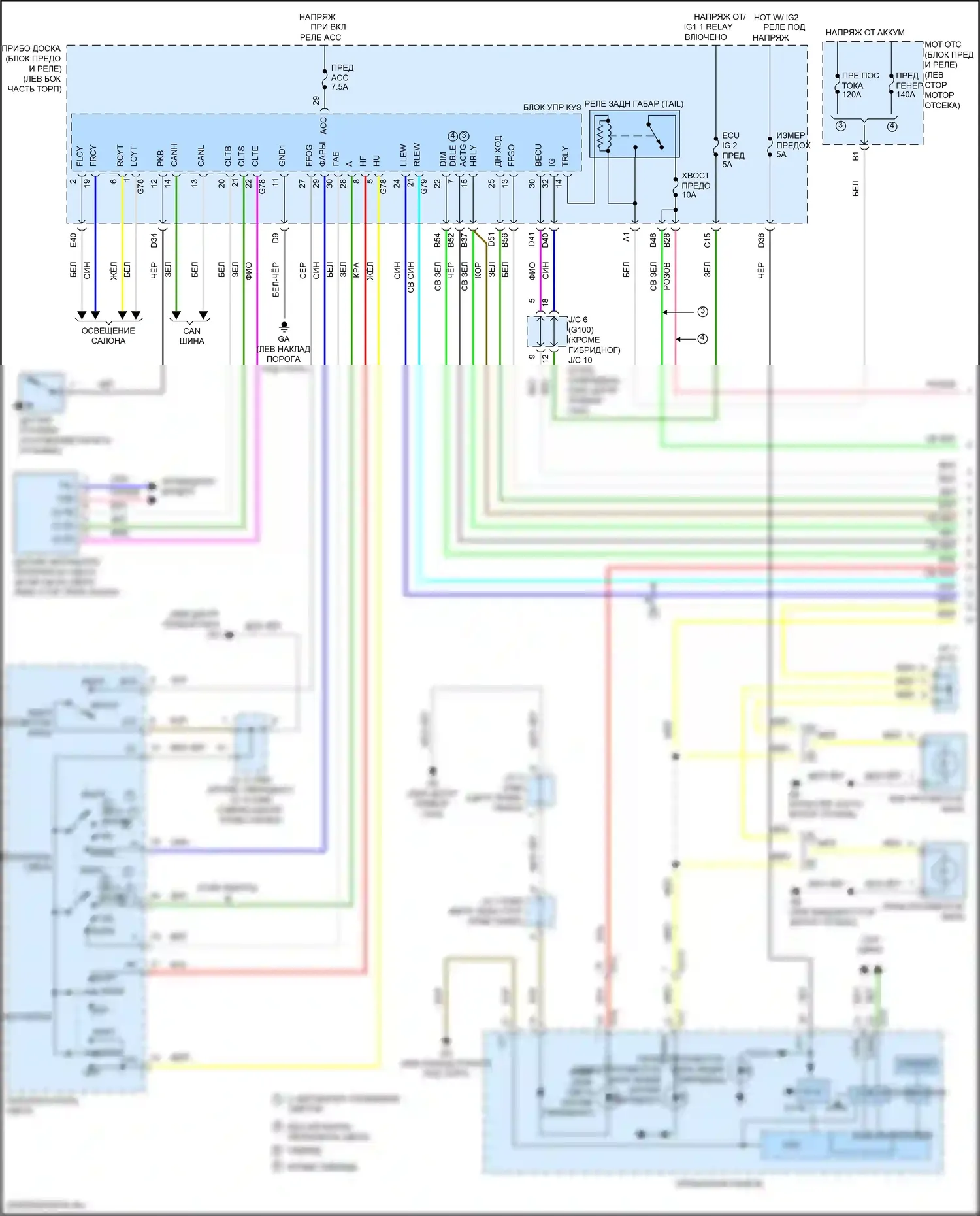 RAV4 Toyota IV рестайлинг (2015-2019): Электросхема фар (1 из 2) 