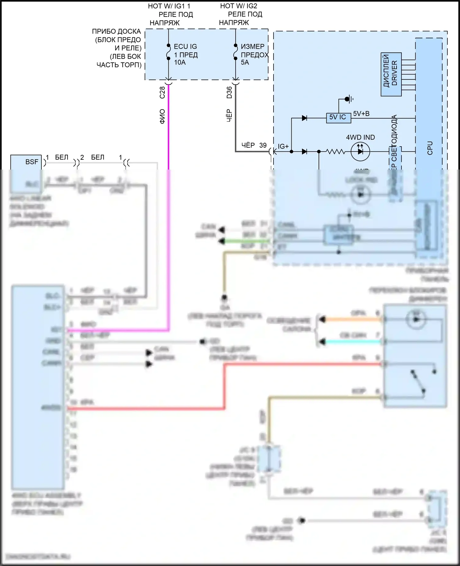 RAV4 Toyota IV рестайлинг (2015-2019): Электросхема 4wd 