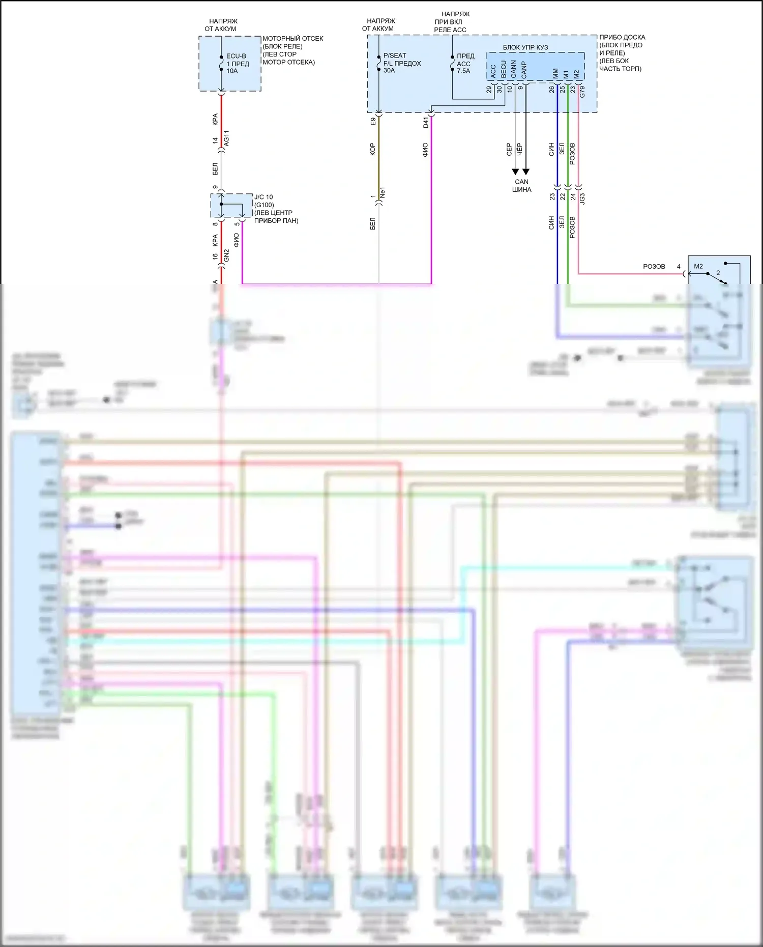 RAV4 Toyota IV рестайлинг (2015-2019): Электросхема систем памяти, гибридная 
