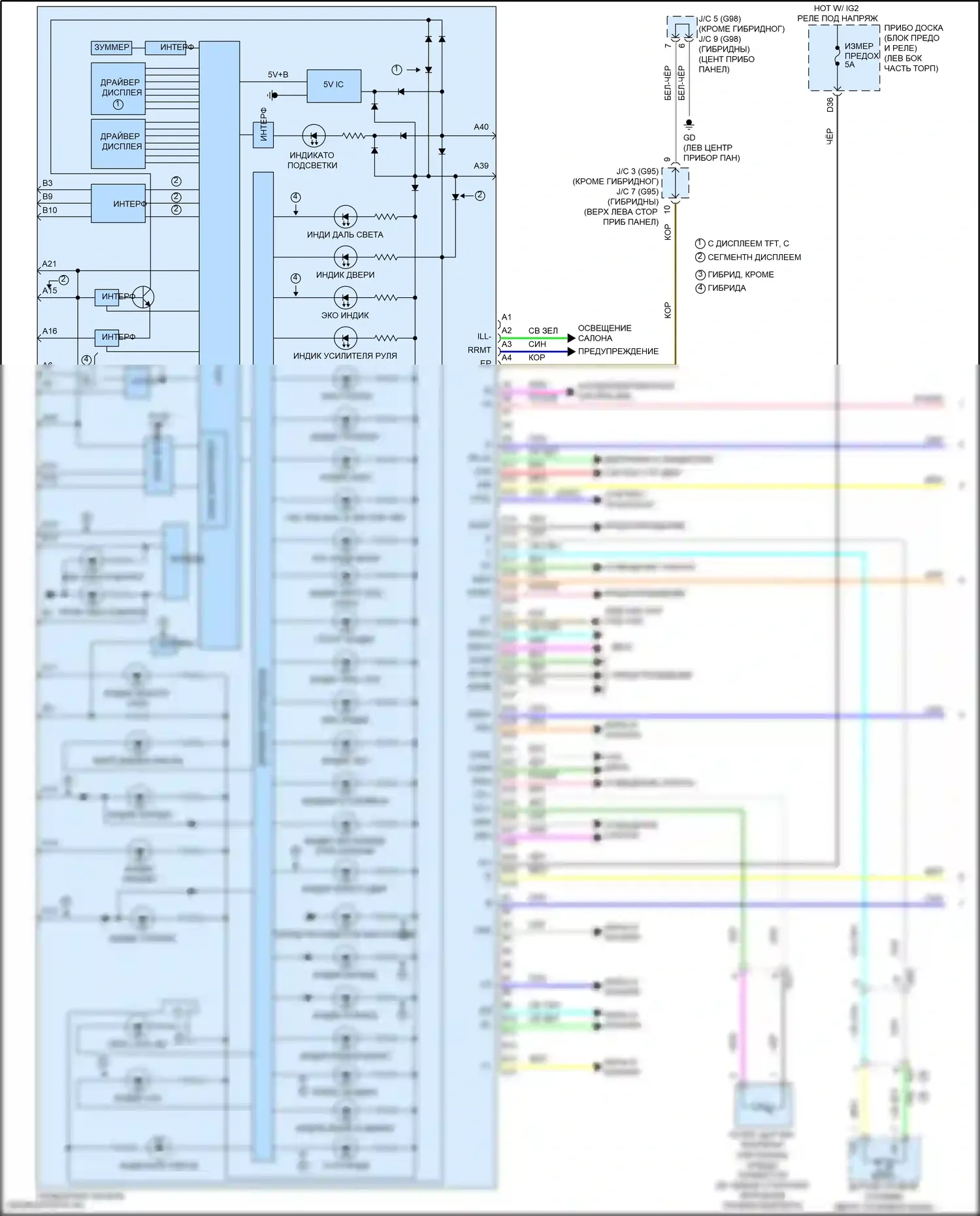 RAV4 Toyota IV рестайлинг (2015-2019): Электросхема приборной панели (1 из 3) 