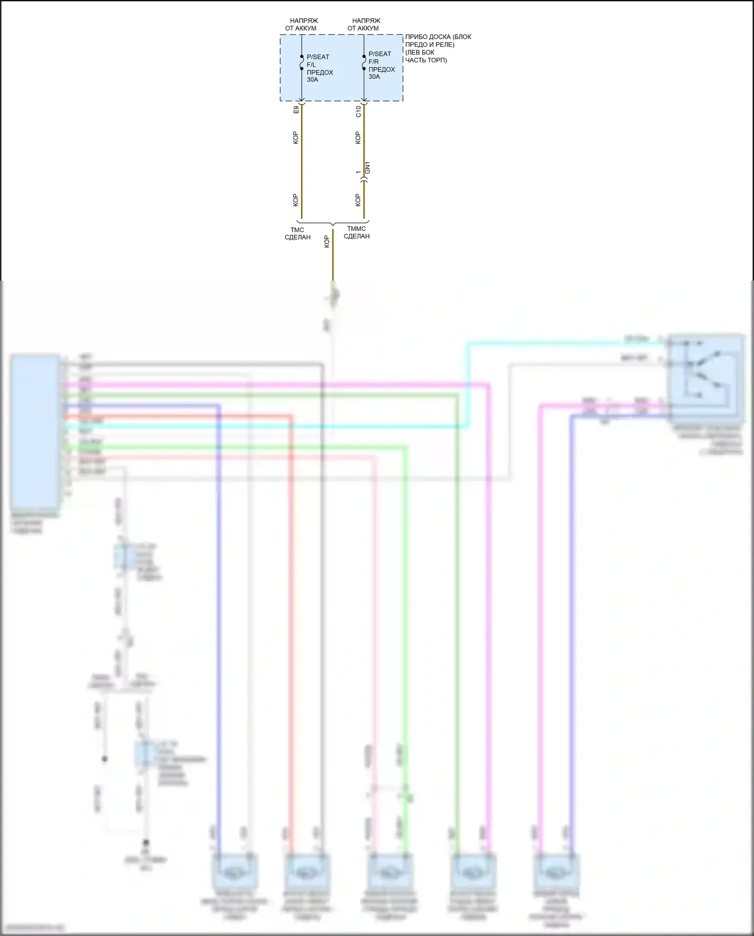 RAV4 Toyota IV рестайлинг (2015-2019): Электросхема сидений, кроме гибридных 