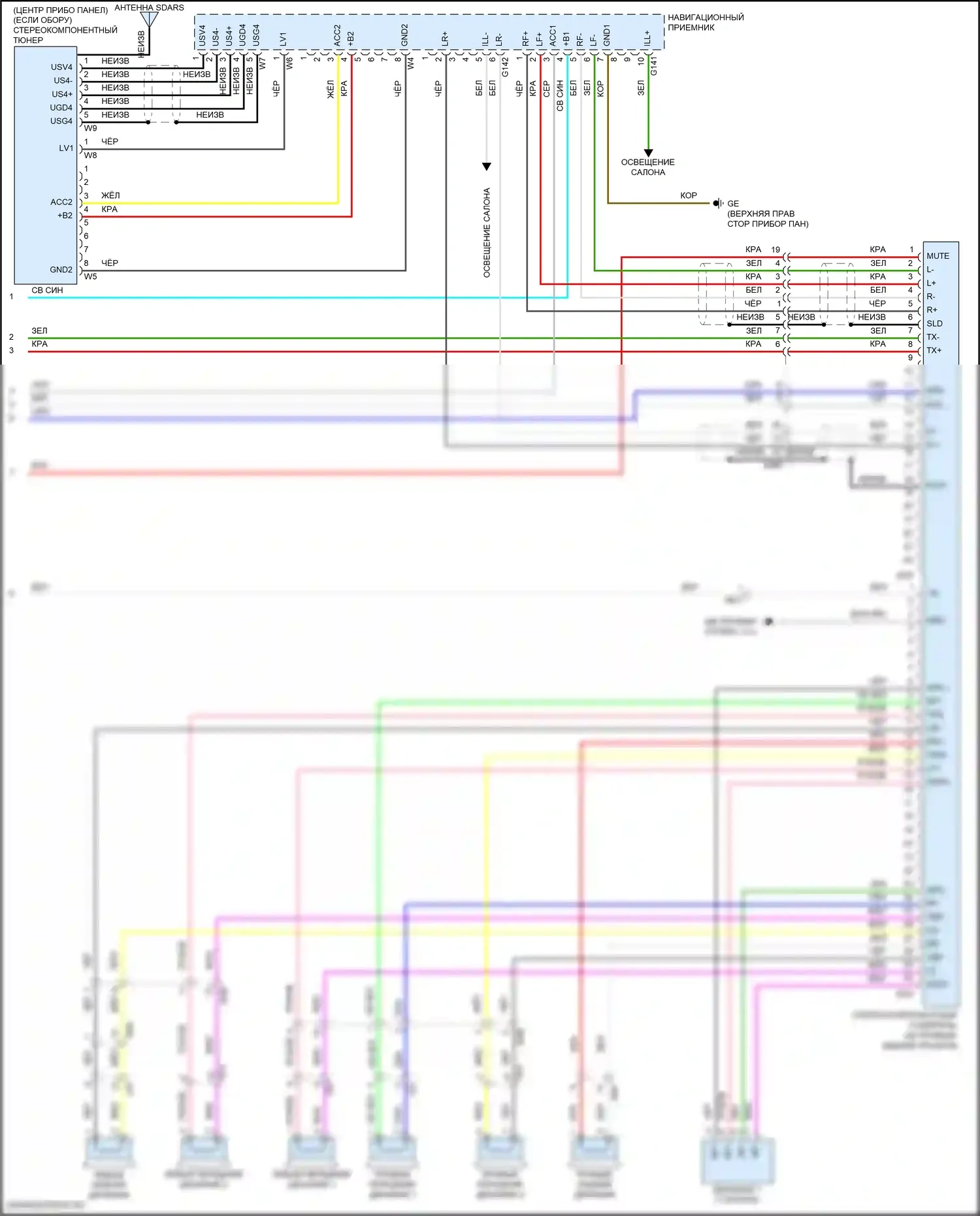 RAV4 Toyota IV рестайлинг (2015-2019): Электросхема навигации, гибрид с отдельным усилителем (4 из 4) 