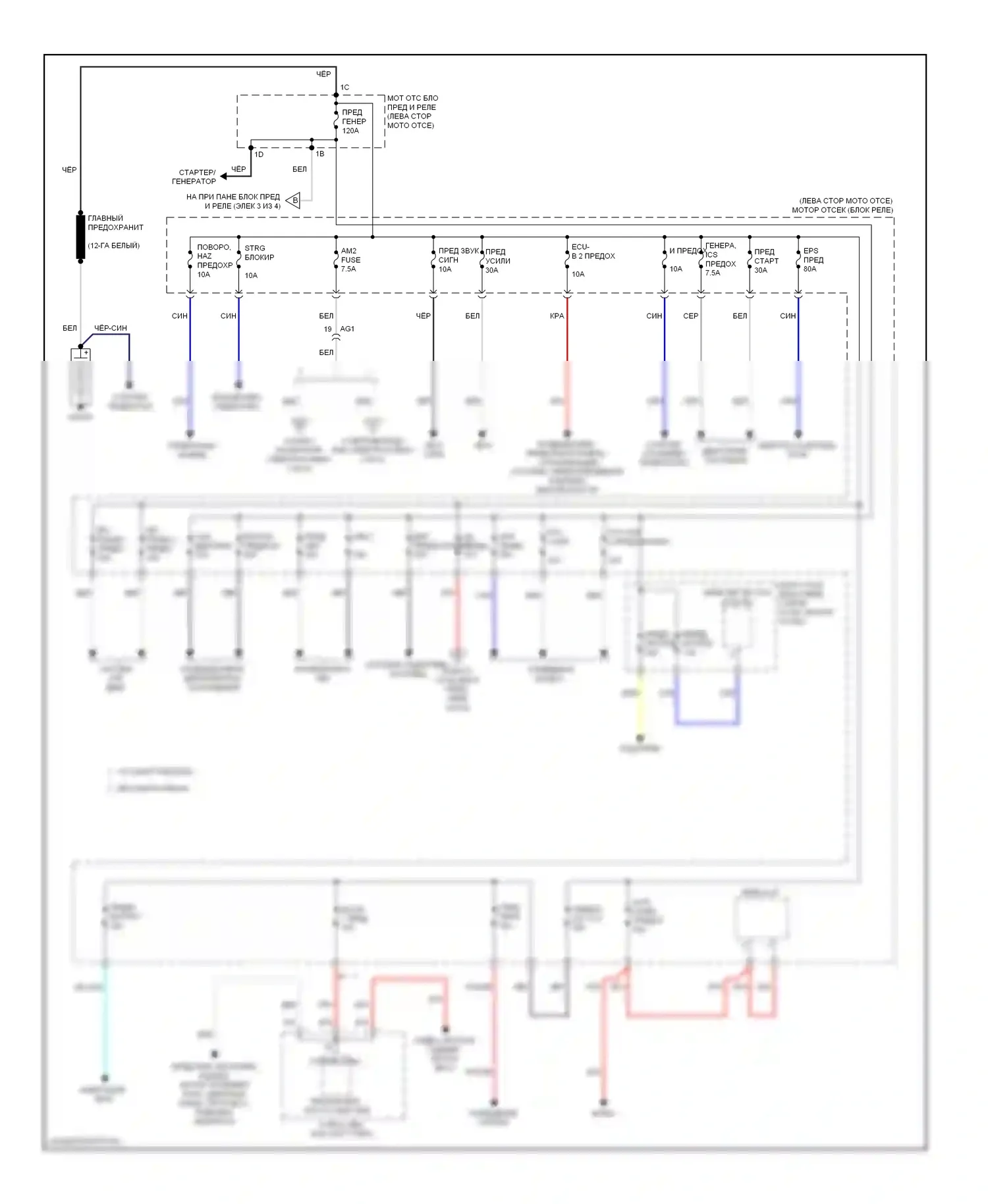 RAV4 Toyota IV (2012-2015): Электросхема блока предохранителей реле, кроме ev (1 из 4) 
