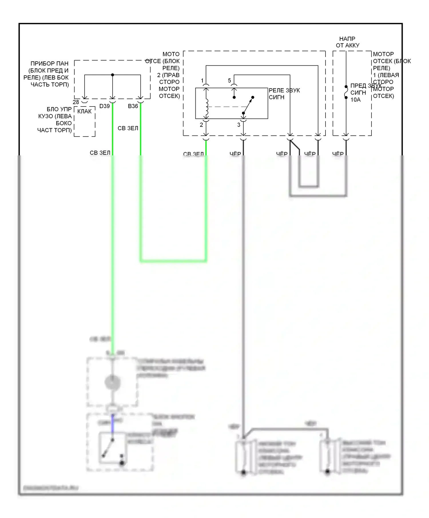 RAV4 Toyota IV (2012-2015): Электросхема клаксона, кроме ev 
