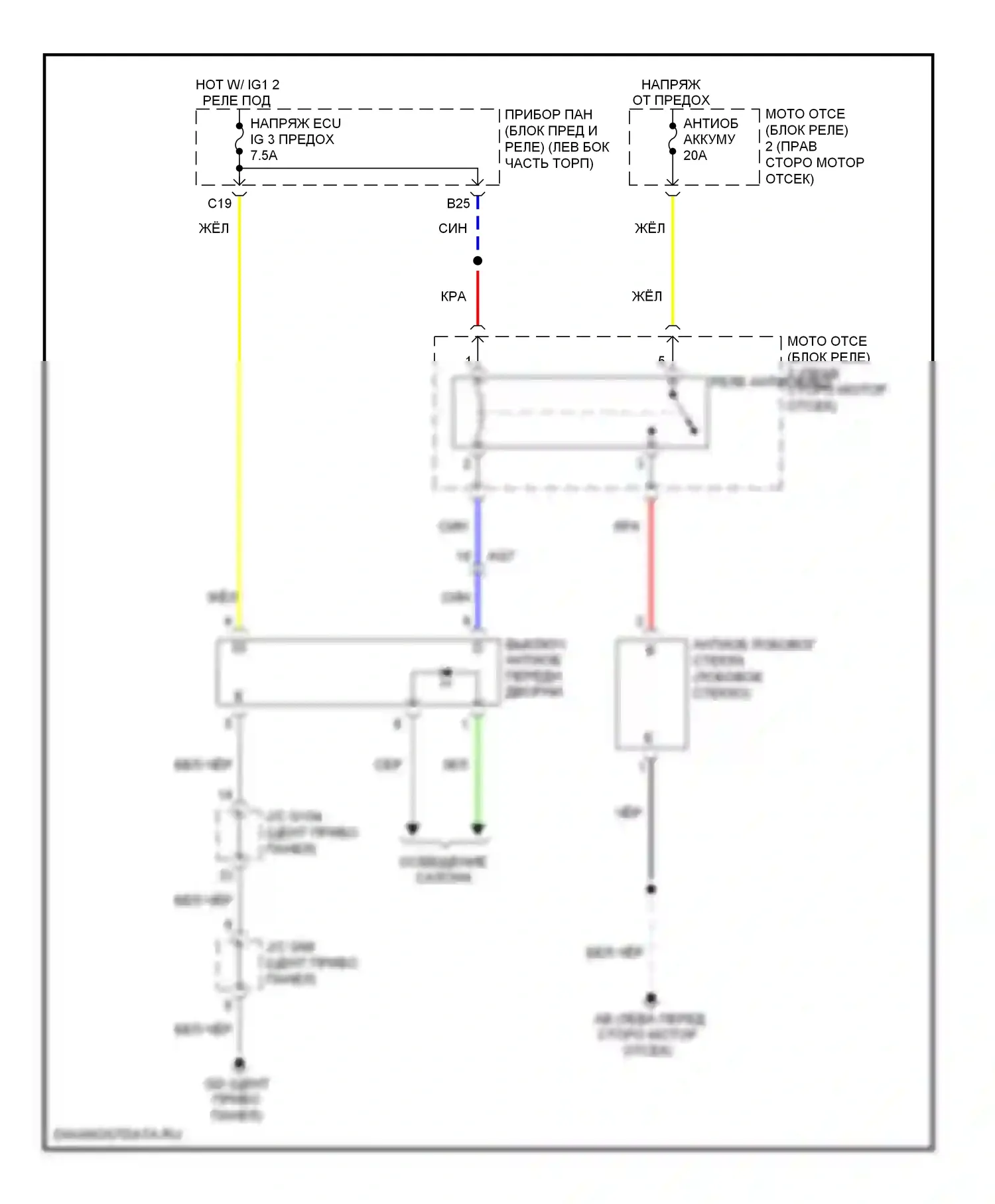 RAV4 Toyota IV (2012-2015): Электросхема переднего антиобледенителя 