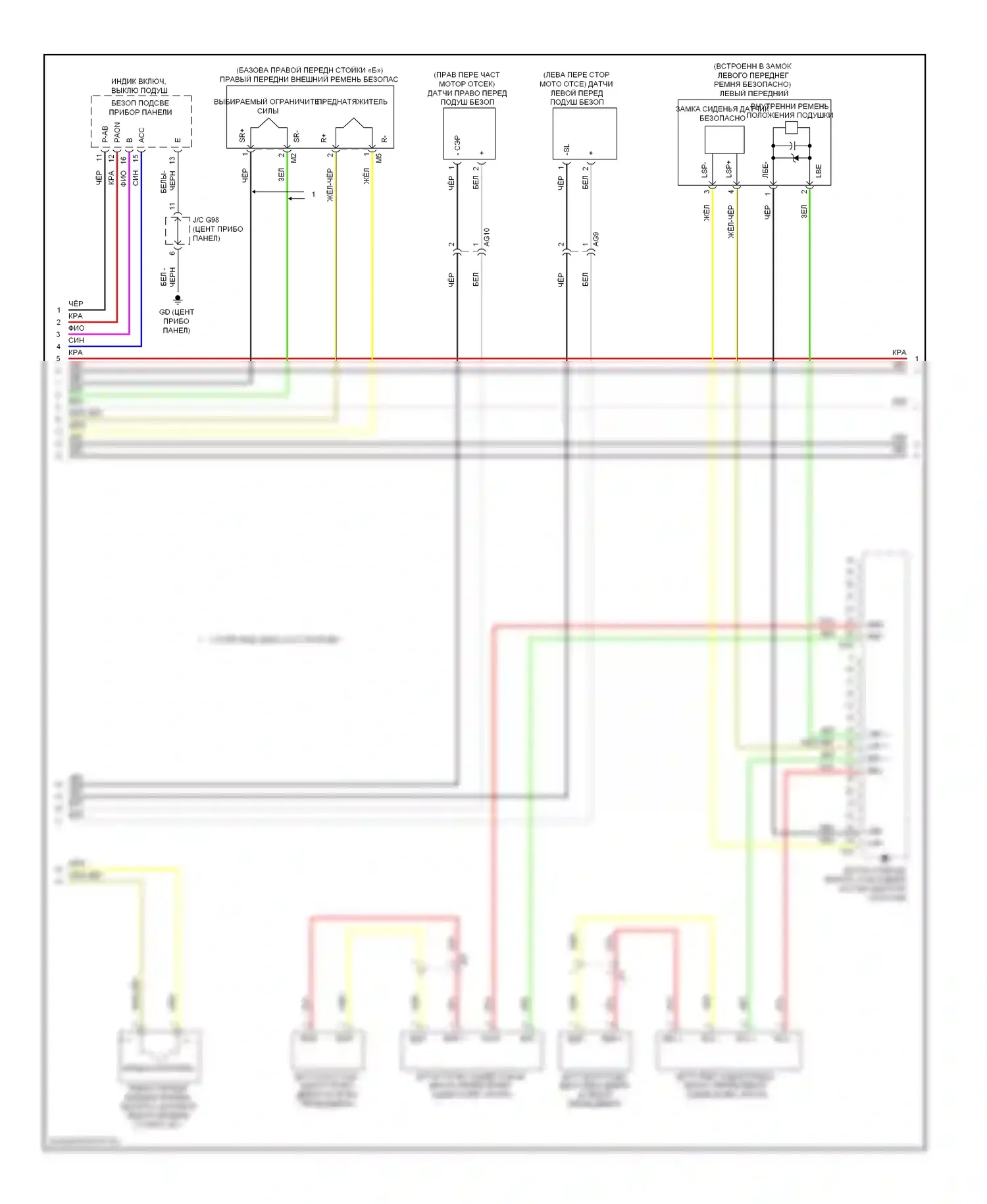 RAV4 Toyota IV (2012-2015): Электросхема подушек безопасности, кроме ev (2 из 3) 