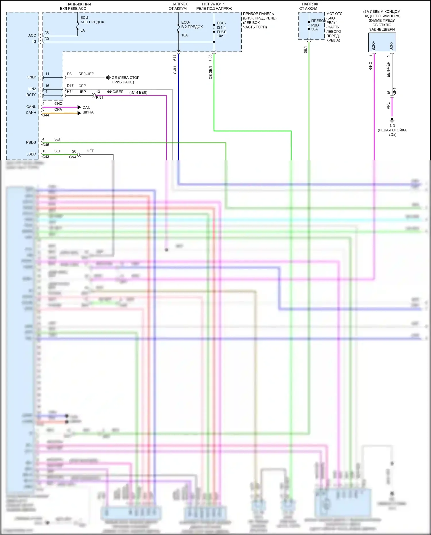 RAV4 Toyota V (2018-2024): Электросхема электромеханического замка задней двери с задней дверью (1 из 2) 
