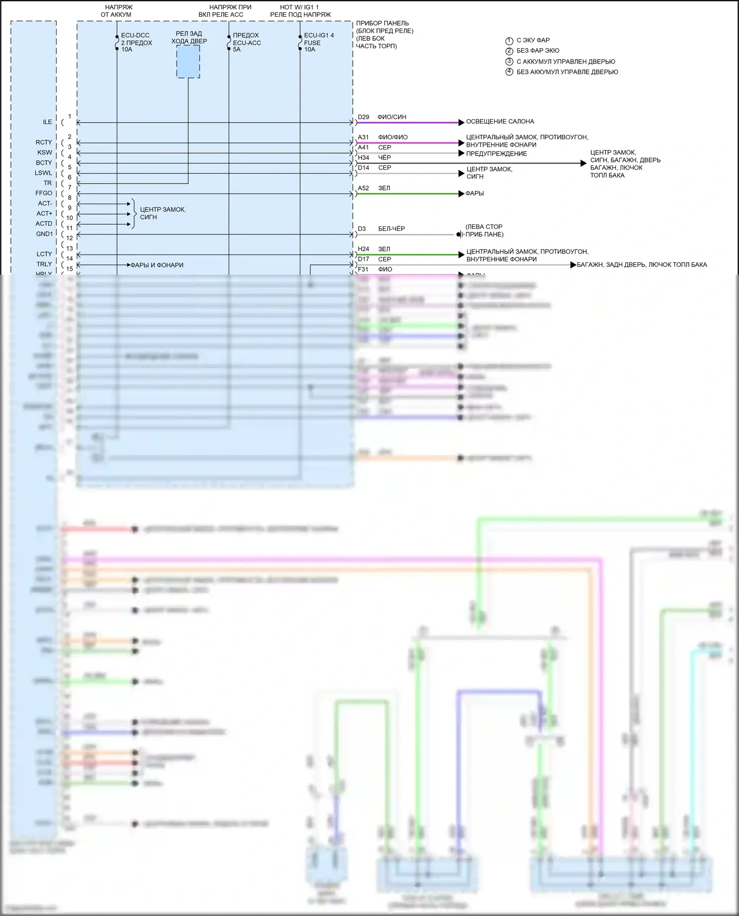 RAV4 Toyota V (2018-2024): Электросхема блоков управления кузовом, за исключением гибридного (1 из 2) 