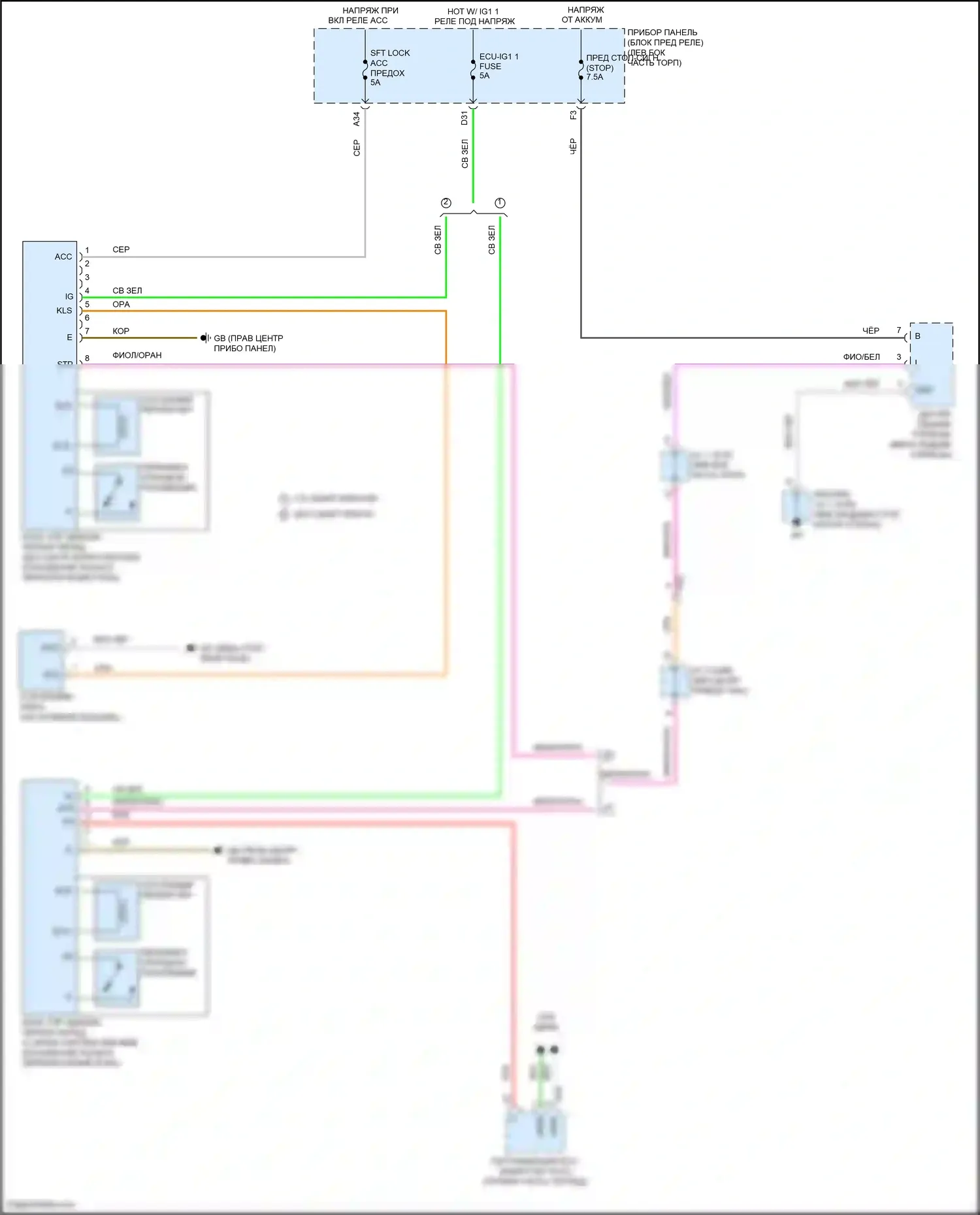 RAV4 Toyota V (2018-2024): Электросхема блокировки селектора, кроме гибридной 