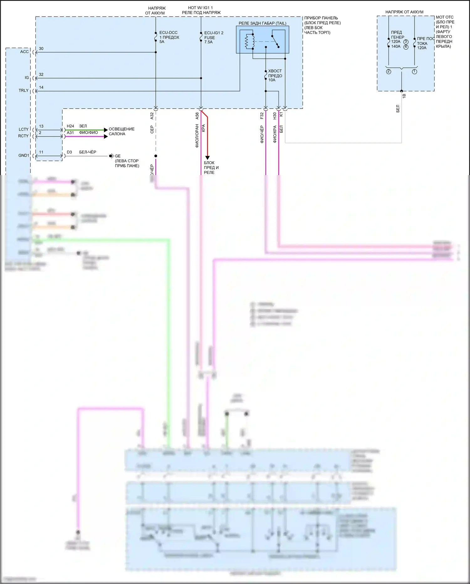 RAV4 Toyota V (2018-2024): Электросхема фар и фонарей (1 из 4) 