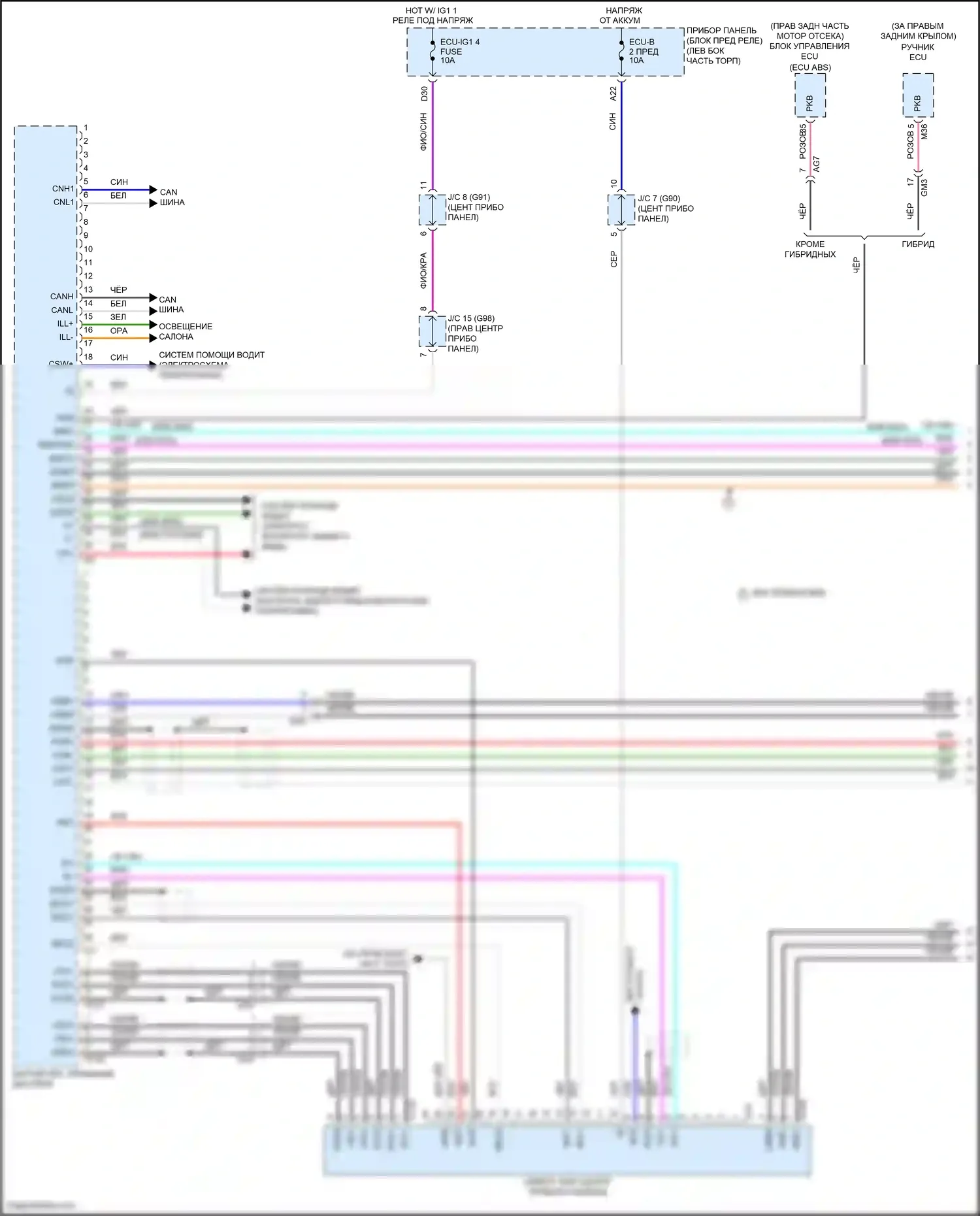 RAV4 Toyota V (2018-2024): Электросхема магнитолы, с отдельным усилителем (1 из 5) 