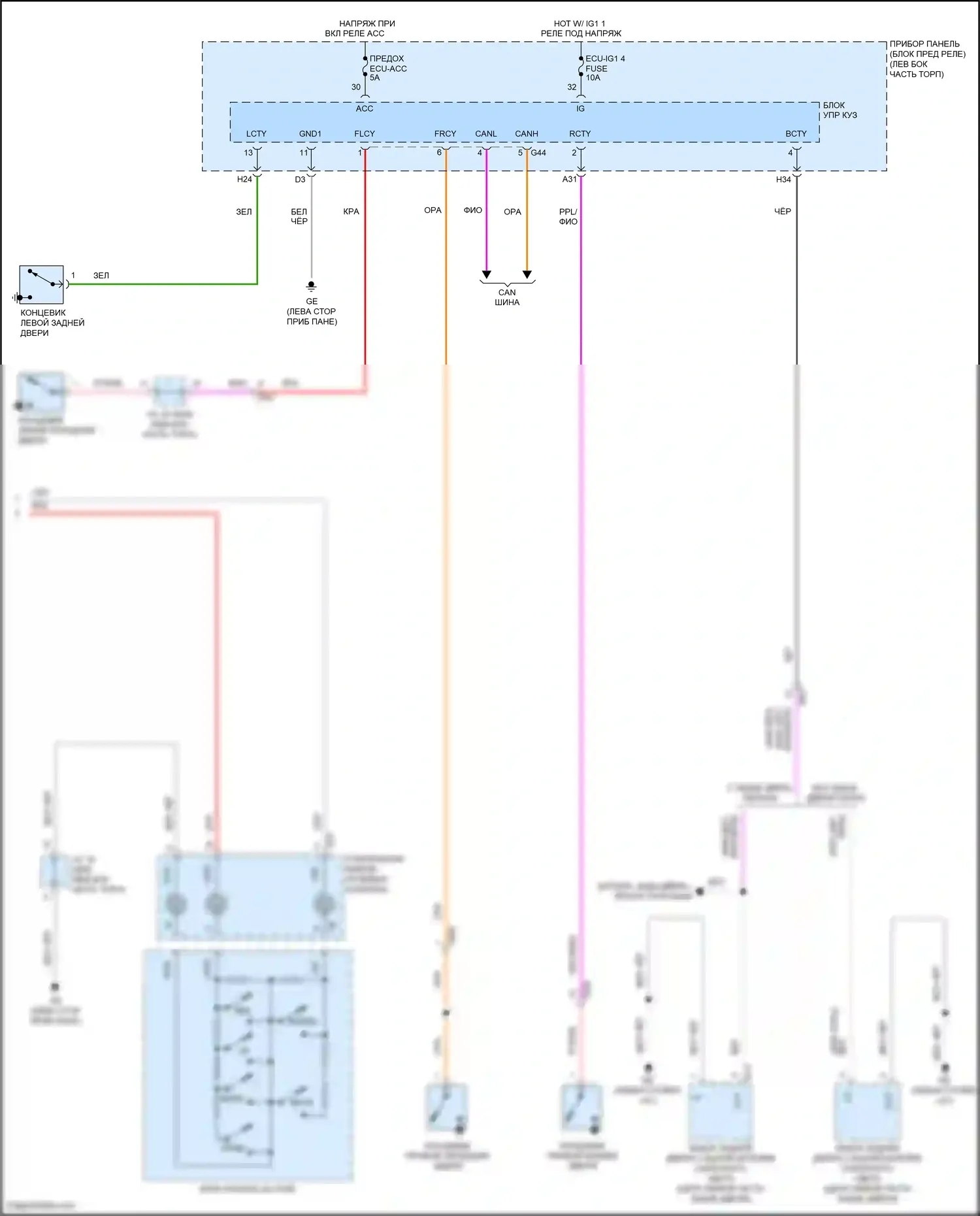 RAV4 Toyota V (2018-2024): Электросхема приборной панели, гибридная (2 из 2) 