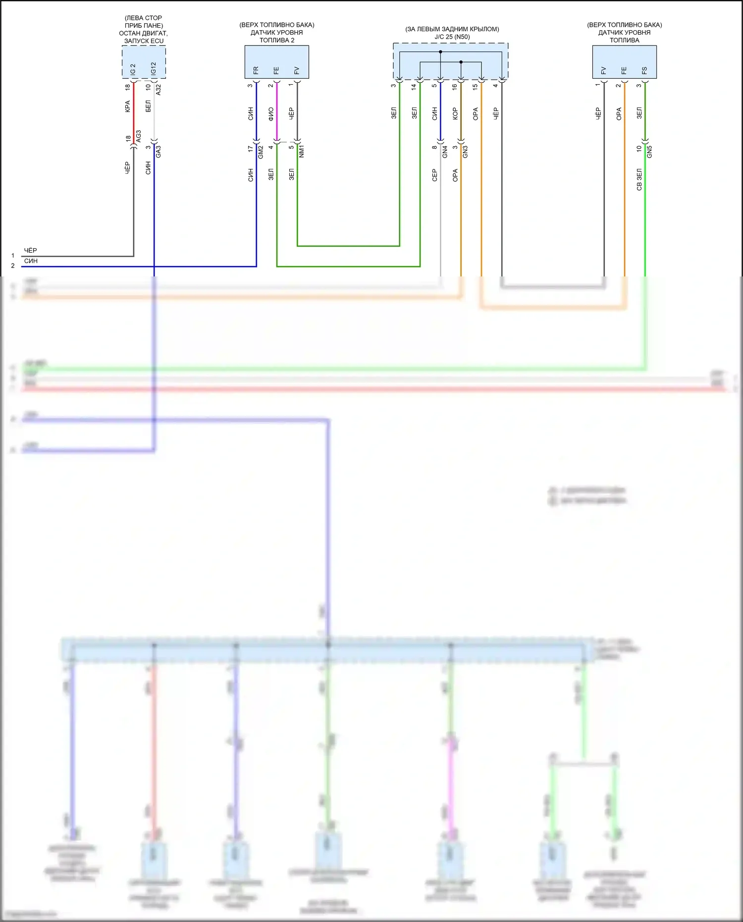 RAV4 Toyota V (2018-2024): Электросхема приборной панели, кроме гибридной (2 из 3) 