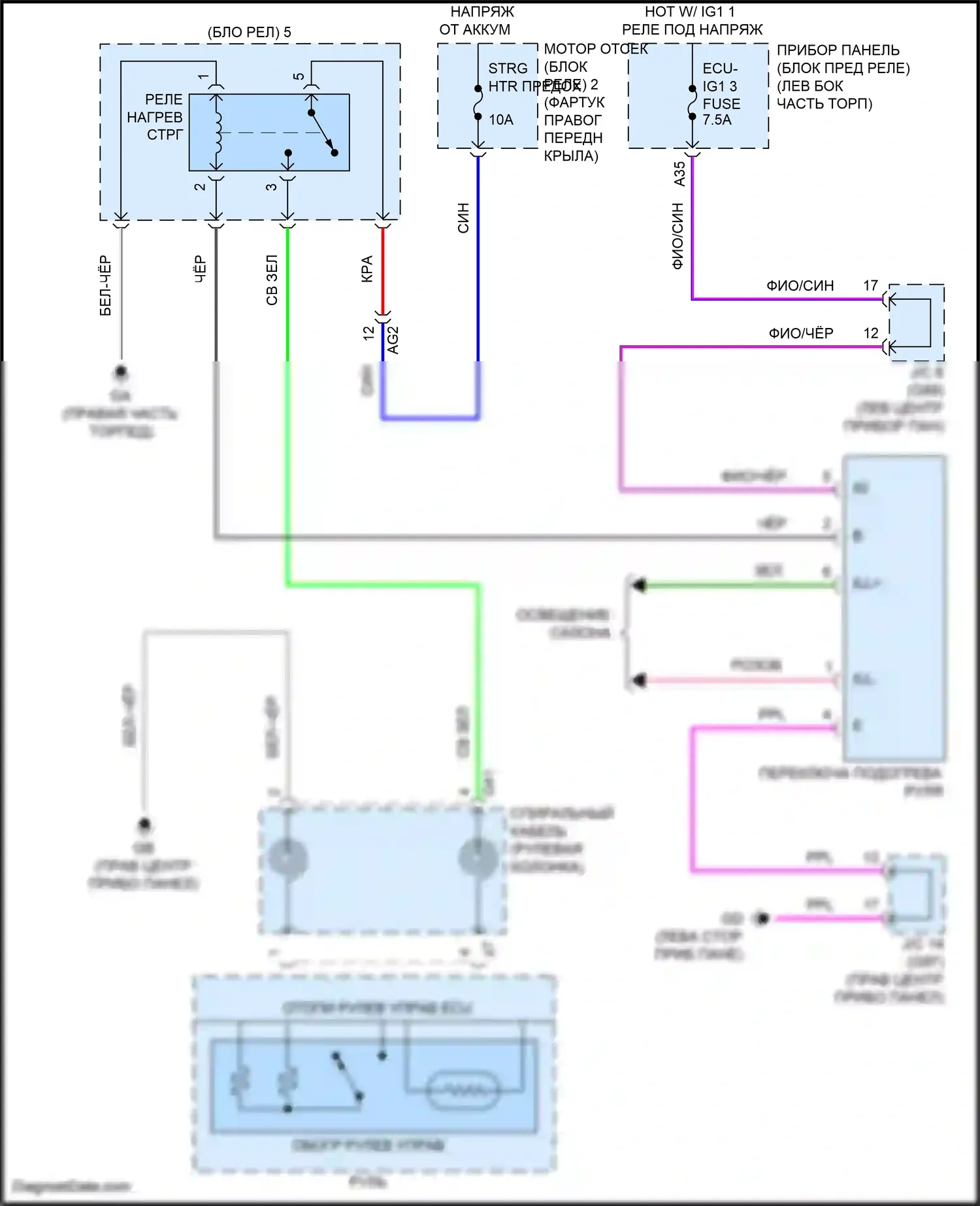 RAV4 Toyota V (2018-2024): Электросхема рулевого колеса с подогревом 